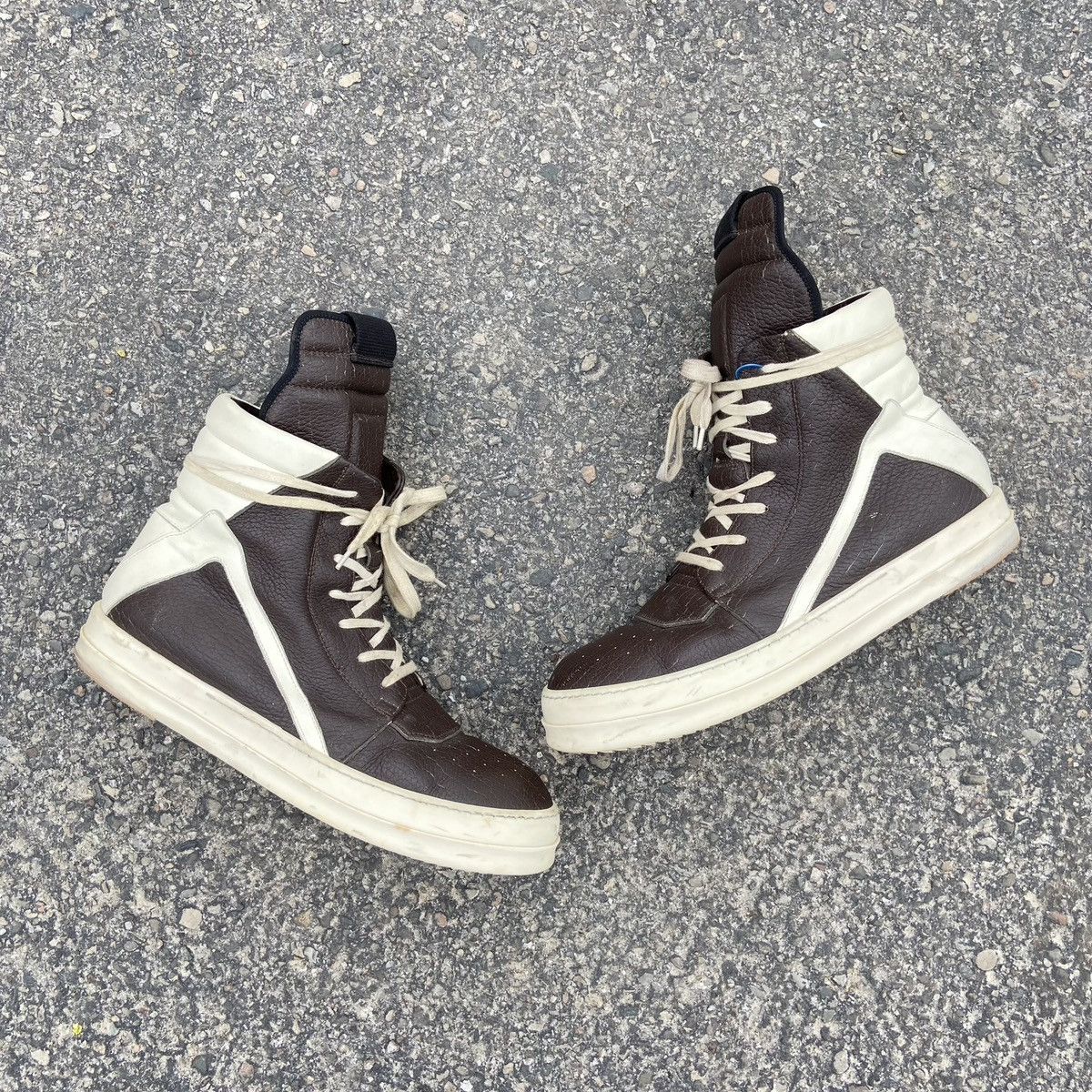 Pre-owned Rick Owens Aw16 Cracked Leather Geobasket - 45 Shoes In Brown