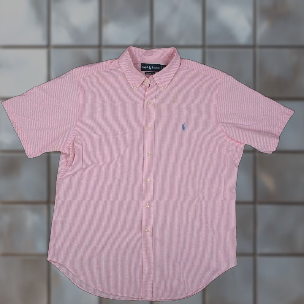 Ralph Lauren VINTAGE Ralph Lauren Shirt Mens XL Pink Stripe Seersucker Classic Fit Button-Down Polo Embroidered Pony Casual Workwear Summer Size US XL / EU 56 / 4 - 1 Thumbnail