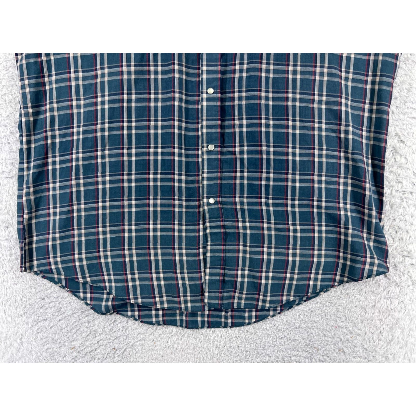 Vintage Plains Shirt Mens Large Blue Beige Plaid Pearl Snap Western Pockets Polyester Size US M / EU 48-50 / 2 - 7 Thumbnail