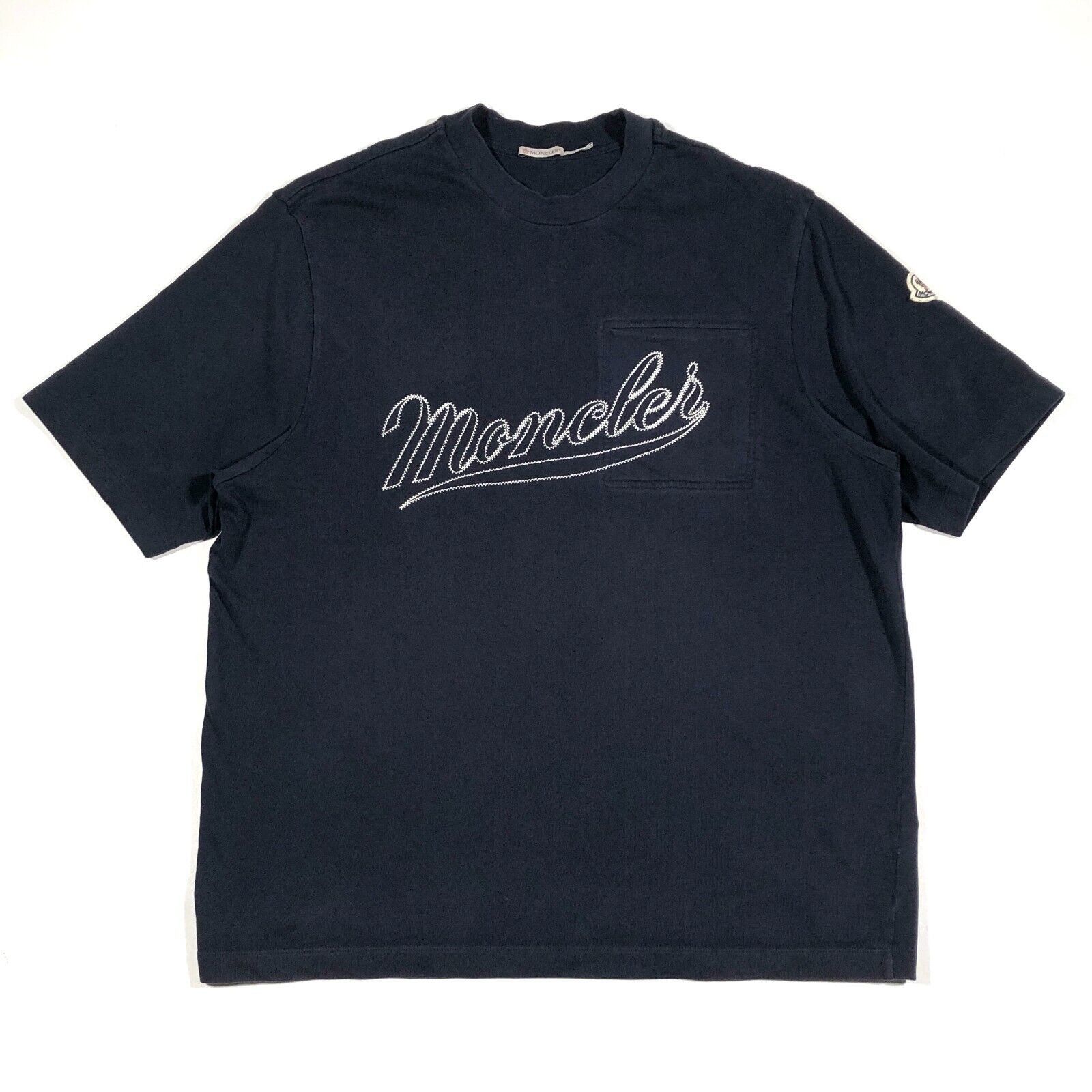 Moncler Moncler Signature Script Logo Navy Pocket Tee Size Large L Size US L / EU 52-54 / 3 - 1 Thumbnail