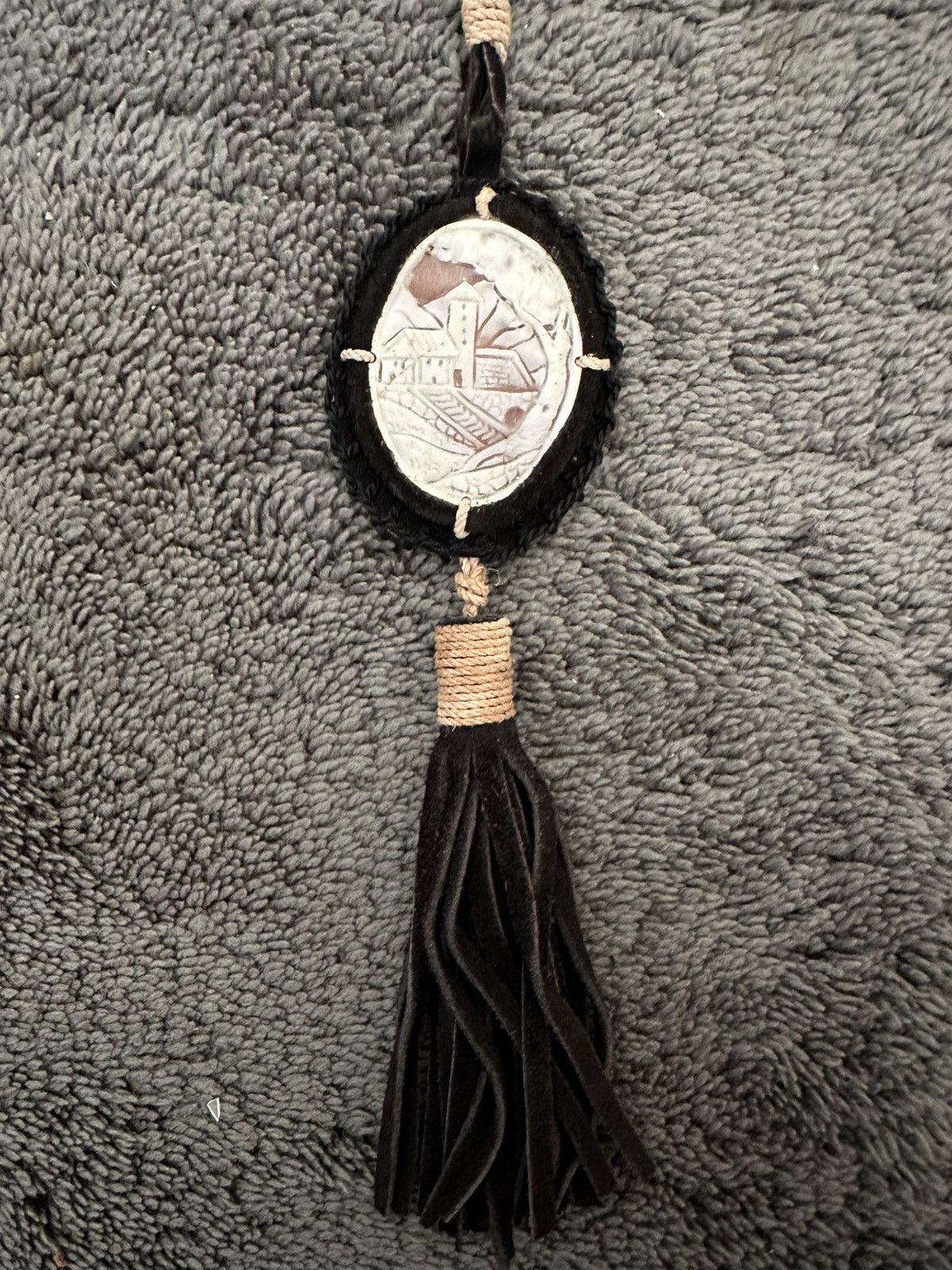 Archive Prada Spring 1994 Suede Cameo Necklace