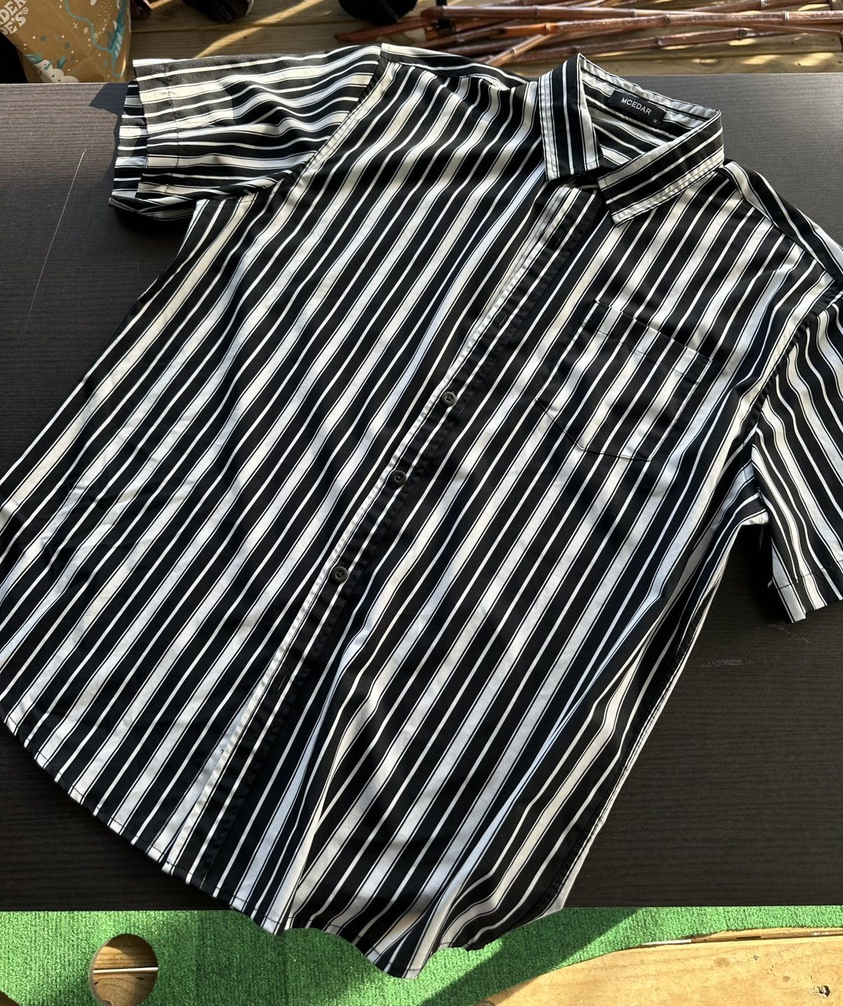 Other Black and White Striped Button Up Short Sleeve Shirt Mens Size US M / EU 48-50 / 2 - 1 Thumbnail