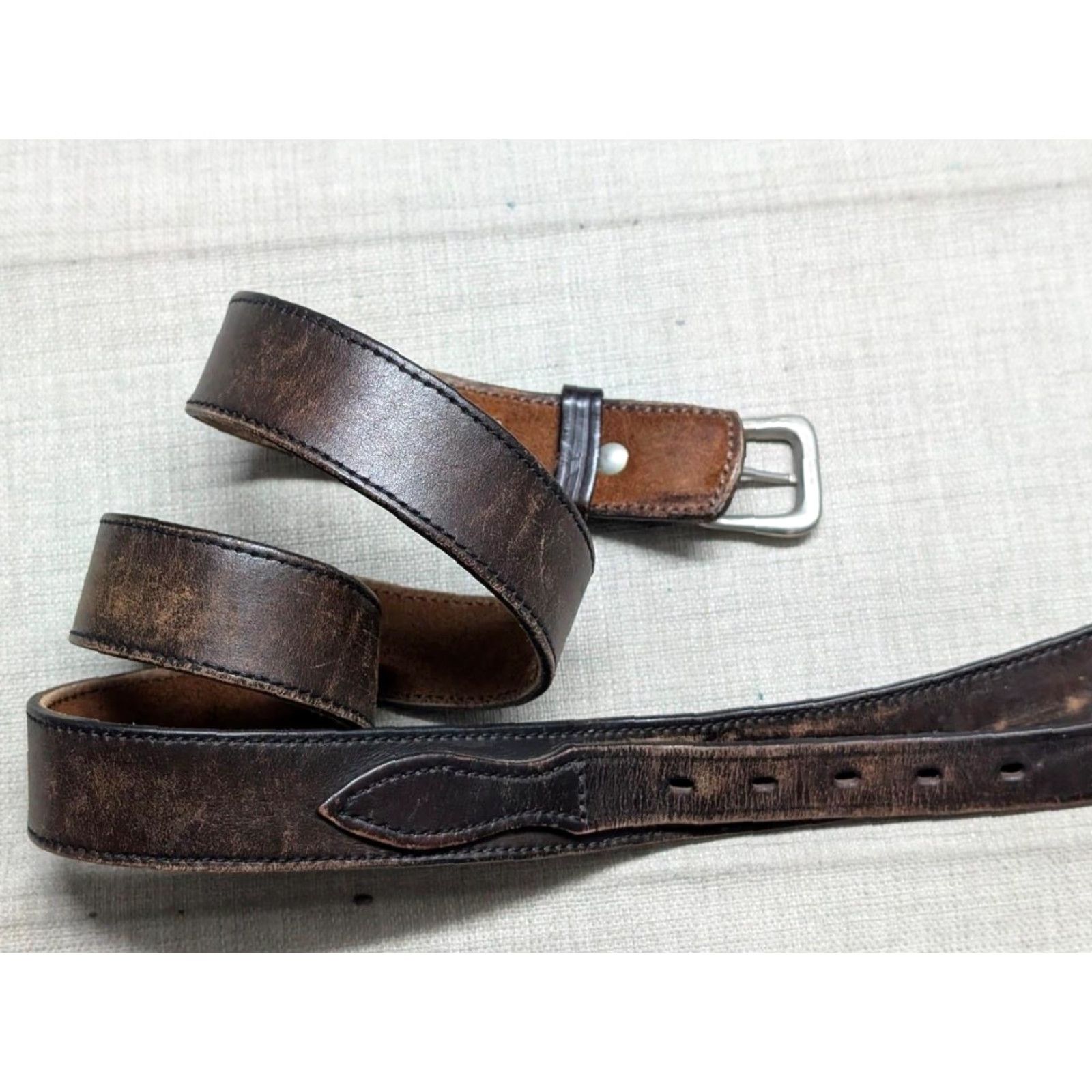 Vintage VINTAGE western belt Ranger belt brown cowhide leather 42" full grain leather, USA made, Kirkpatrick handcrafted, belt width 1-1/2" Mens Size 42 - 5 Thumbnail