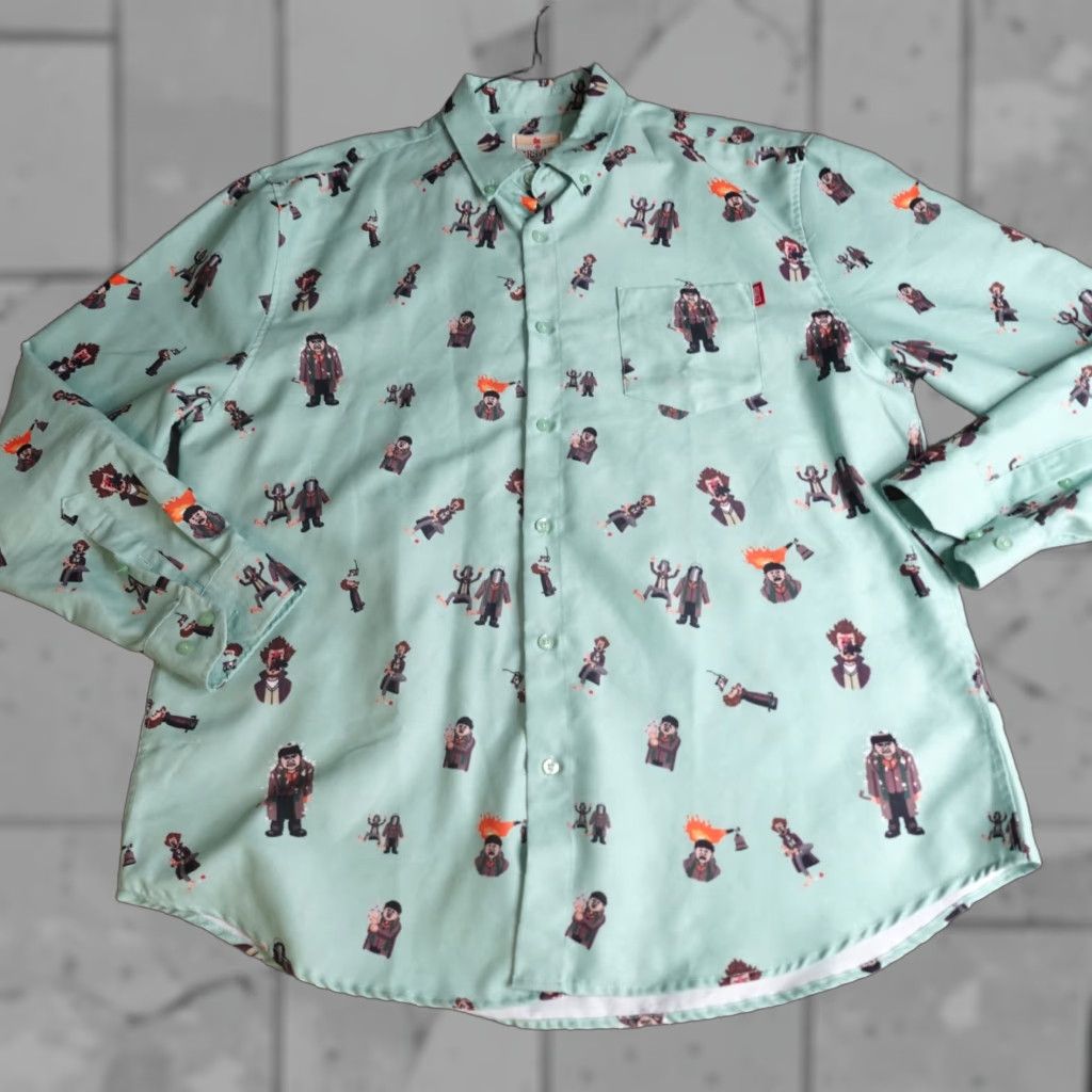 Vintage RSVLTS Shirt 2XL Blue Green Teal Home Alone Button-Up Long Sleeve Collared USA Graphic Print Mens Streetwear Casual Size US XXL / EU 58 / 5 - 1 Thumbnail