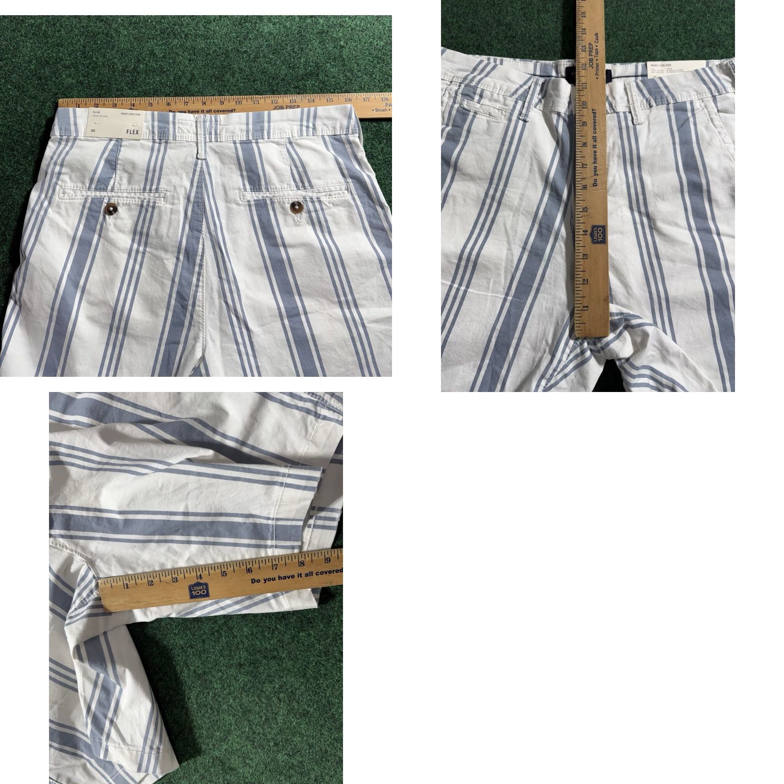 American Eagle Outfitters American Eagle Mens Flex Shorts Slim Above the Knee Blue Stripe NWT Size 30 White / Blue Chino Cotton Blend Pockets Regular Mens Size US 30 / EU 46 - 8 Thumbnail