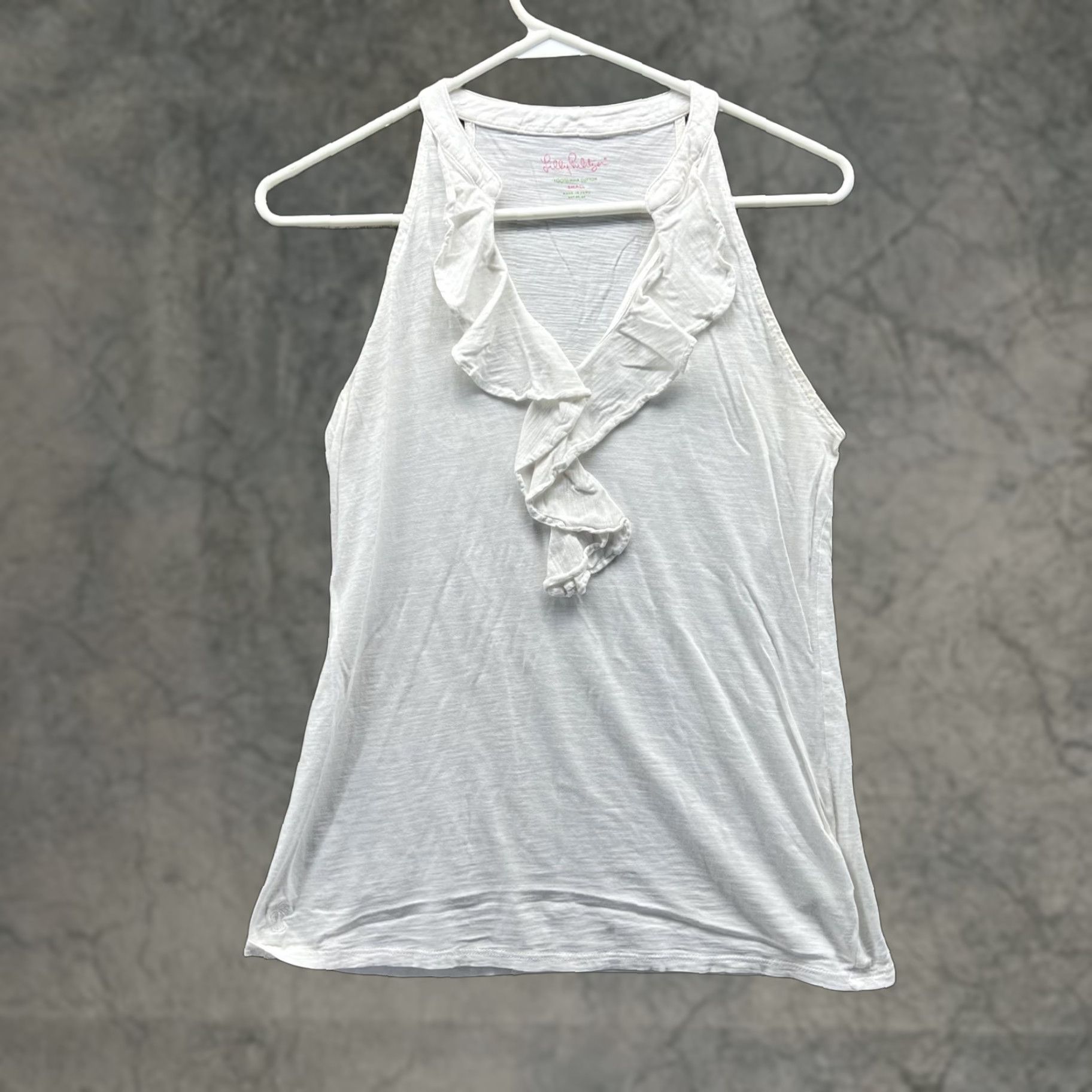 Lilly Pulitzer Lilly Pulitzer Tank Top Womens Small White Ruffle Halter Pima Cotton Jersey Size S / US 4 / IT 40 - 1 Thumbnail