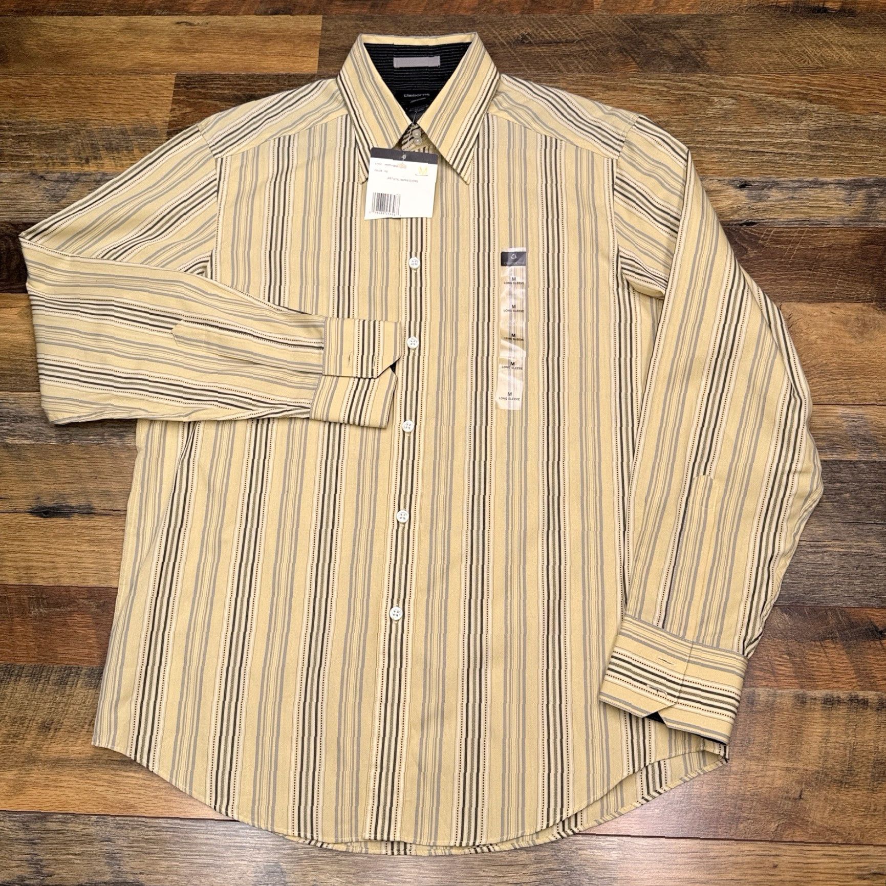 Liz Claiborne Claiborne Shirt Mens M Yellow Striped Button-Up Knit Cotton Long Sleeve Collar Button Up Casual Workwear 90s Theme Colorful Size US M / EU 48-50 / 2 - 2 Thumbnail
