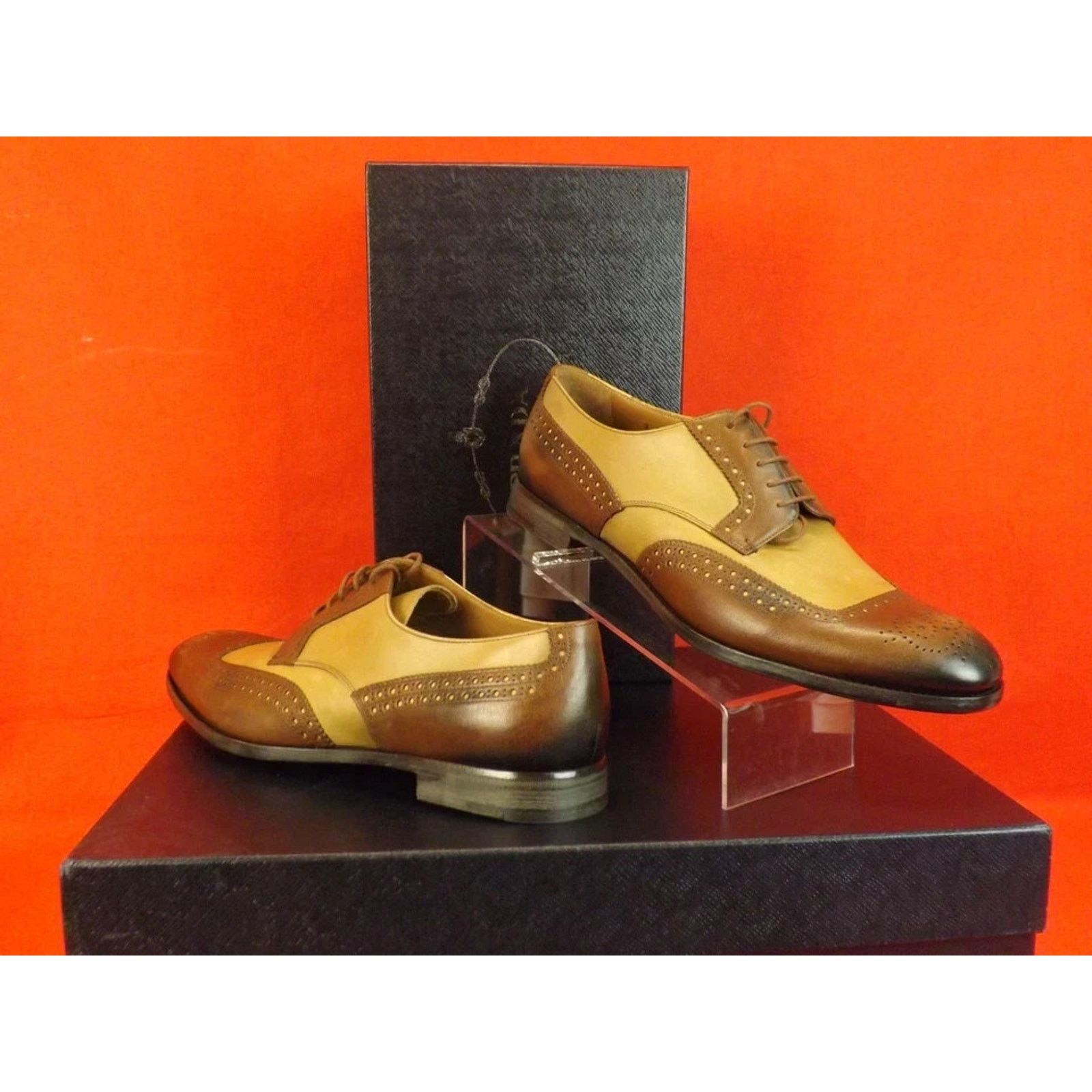 Prada PRADA BURNISHED BROWN LEATHER BROGUE OXFORDS TREES SET 9.5 Size US 10.5 / EU 43-44 - 12 Thumbnail