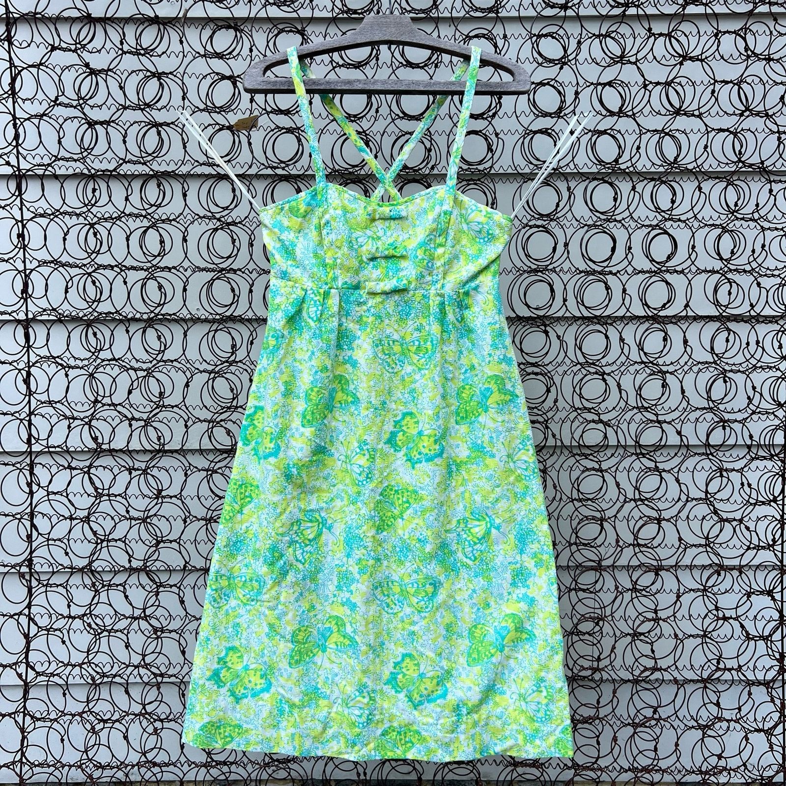 Lilly Pulitzer 60s Lilly Pulitzer Blue Green Daisy Butterfly Strap Sundress Size M / US 6-8 / IT 42-44 - 1 Thumbnail