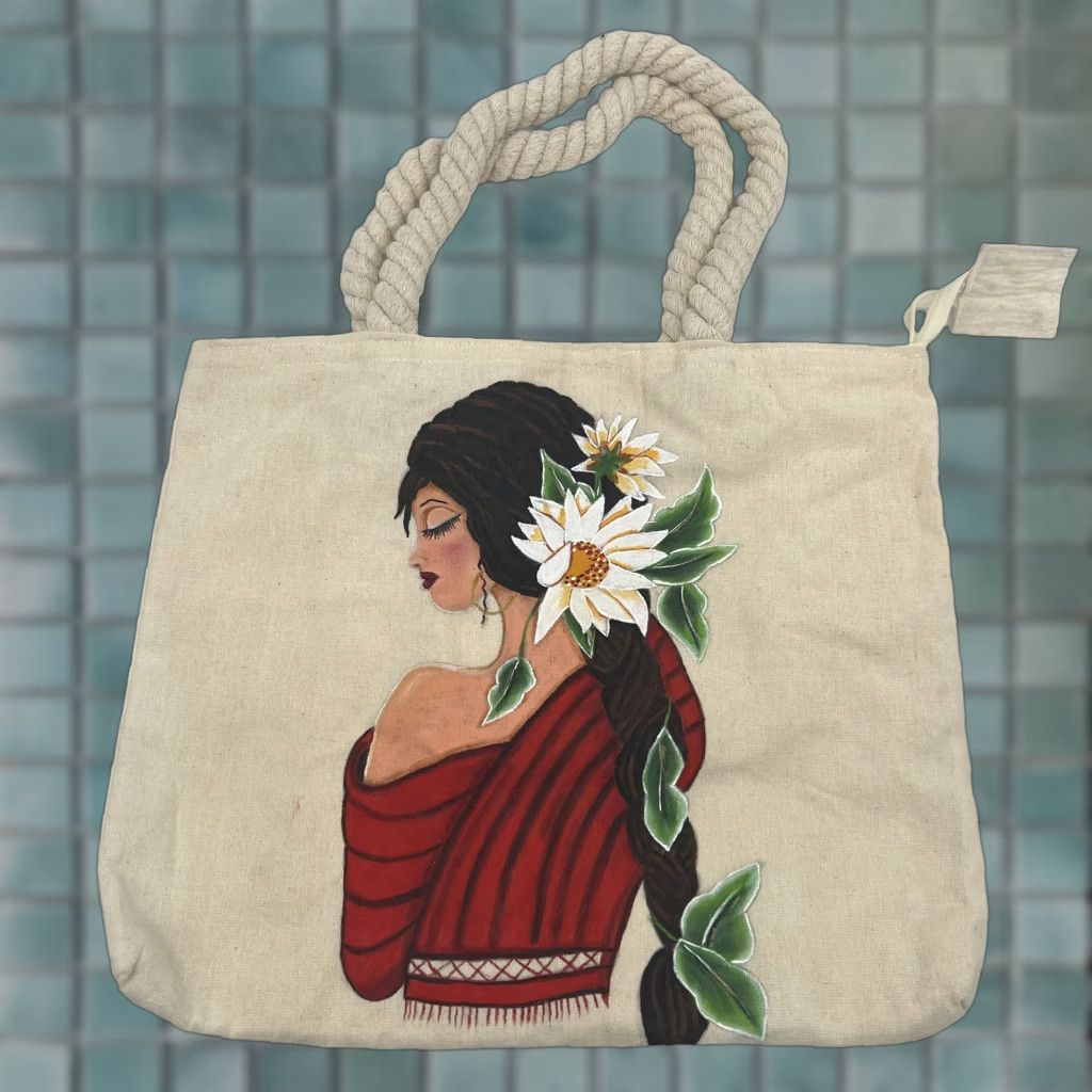 Vintage Vintage Ivory Canvas Tote Bag Women 13x15 Lady Print Inner Zipper Pockets Casual Size ONE SIZE - 1 Thumbnail