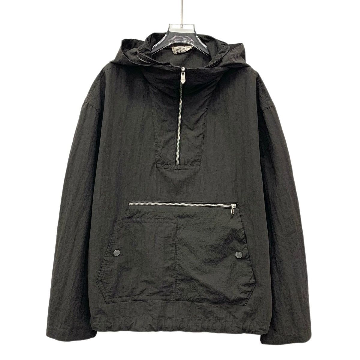 Hermes 24 Licorice Cotton Hooded Half-Zip Long Sleeve Jacket