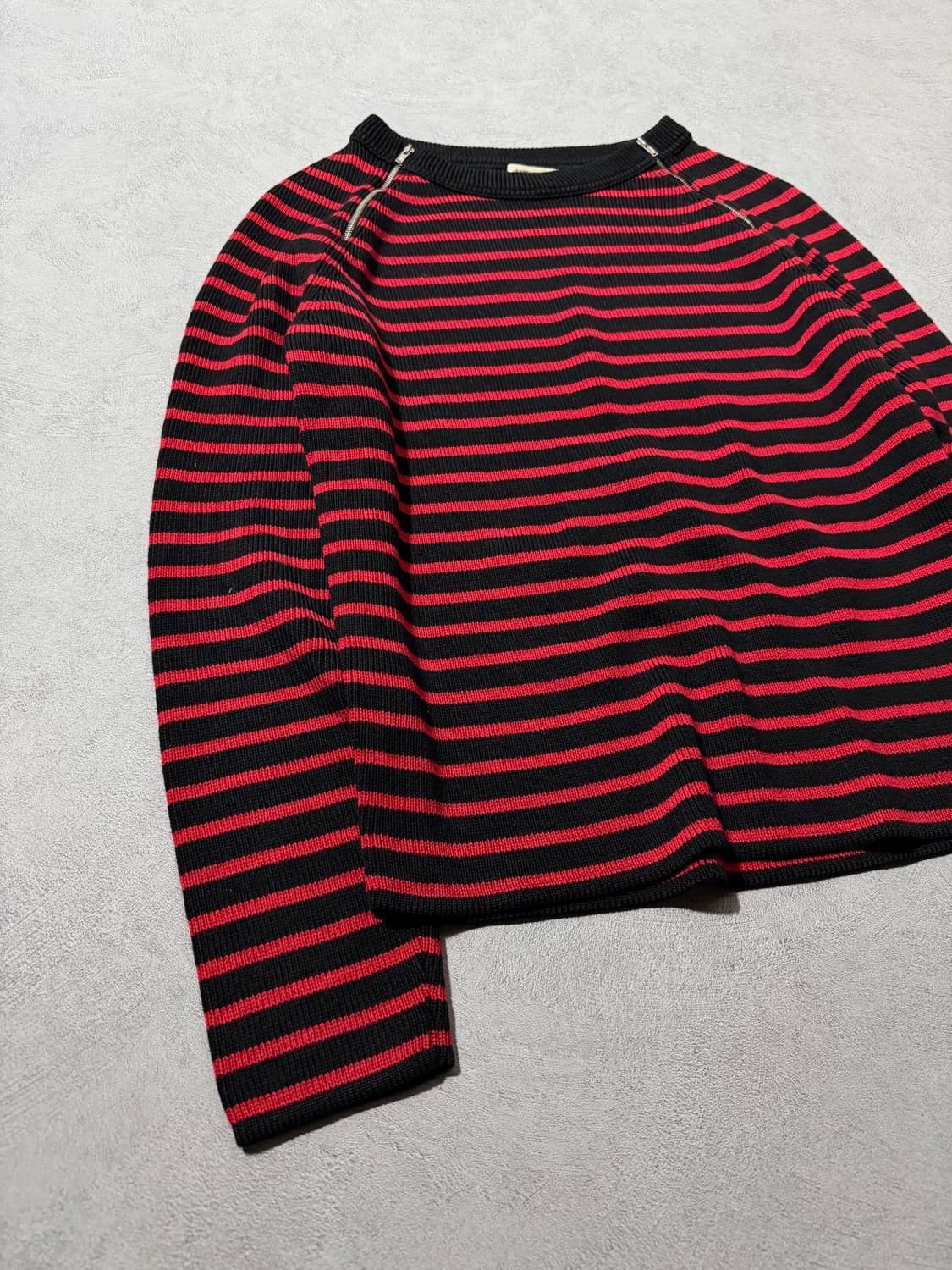 Saint Laurent Paris Saint Laurent Hedi Shoulder Zipper Border Knit Sweater Size US M / EU 48-50 / 2 - 5 Thumbnail