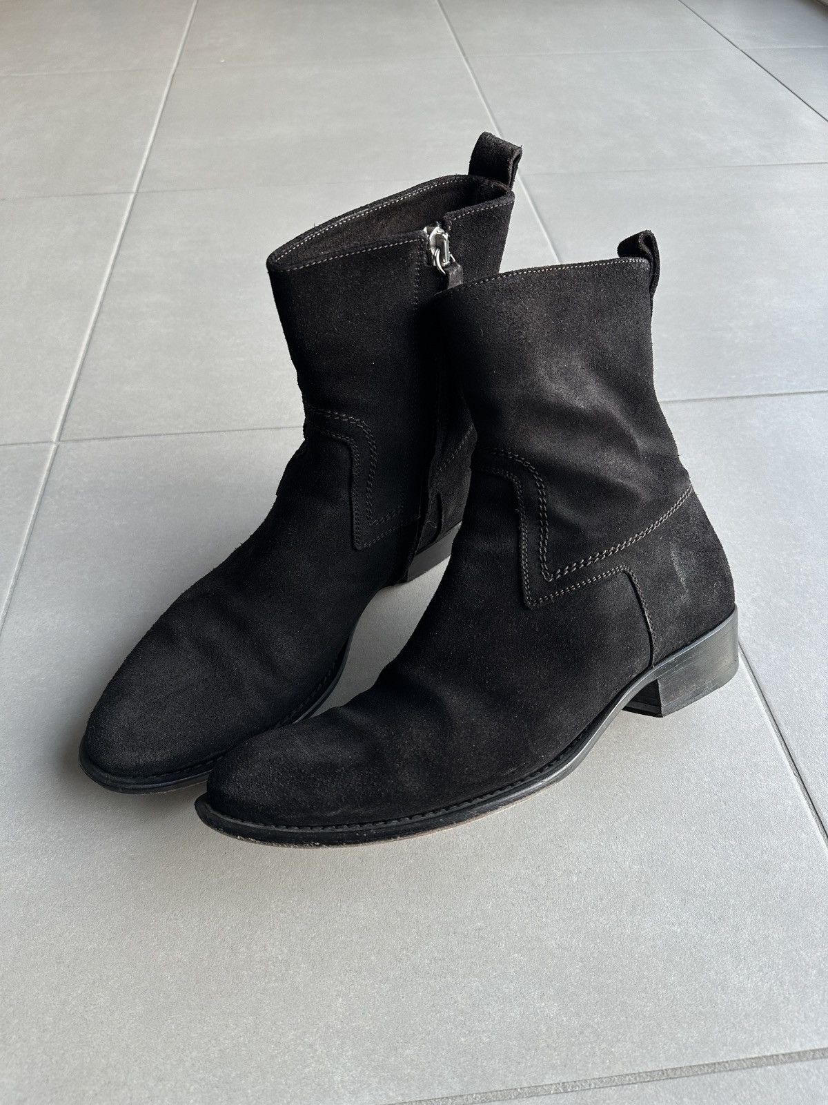 Dior × Hedi Slimane Dior homme AW04 “VOTC” black suede side zip