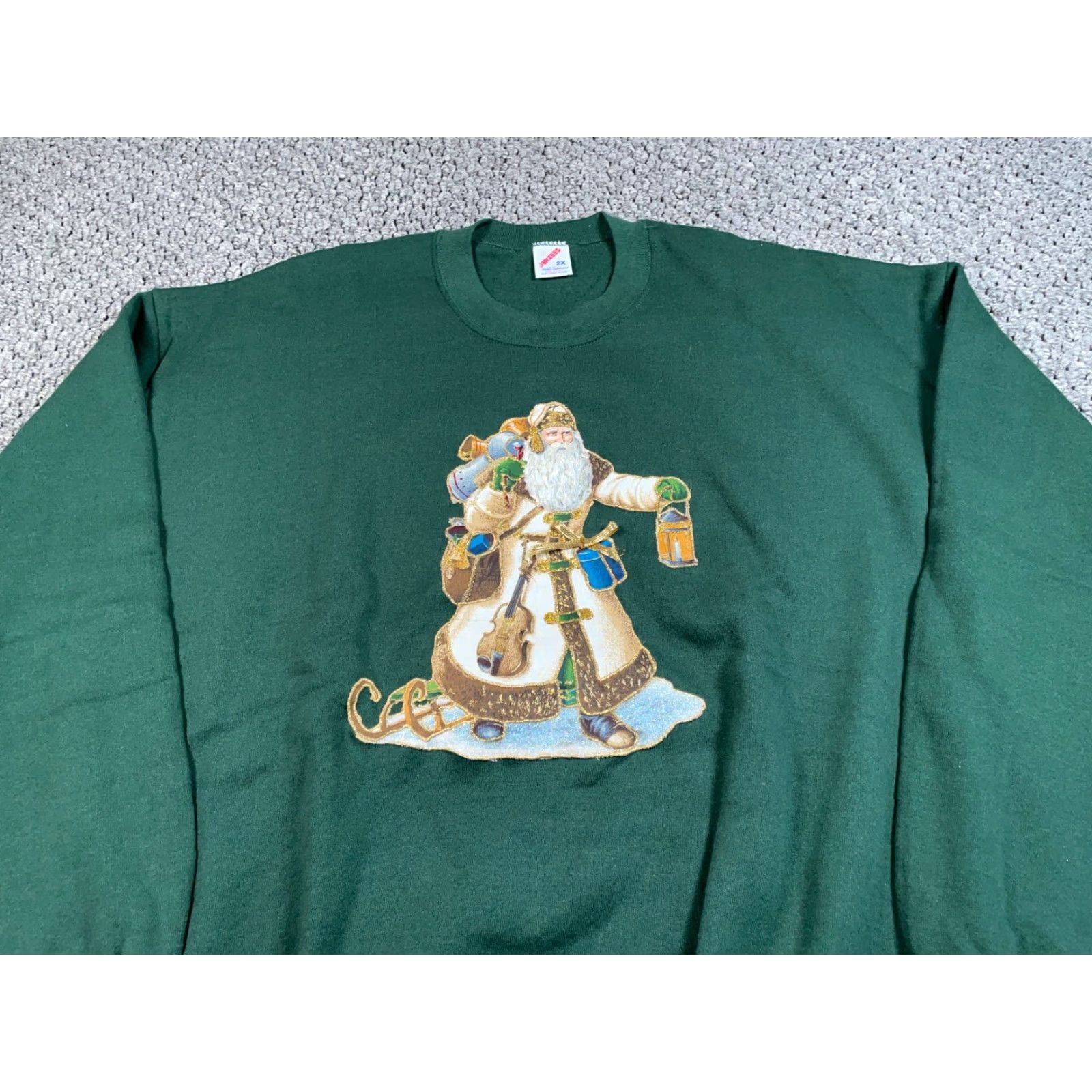 Jerzees VINTAGE Jerzees Sweatshirt Santa Claus Christmas Holiday Crewneck 2X Women Green 90s Glitter Size XXL / US 16-18 / IT 52-54 - 4 Thumbnail