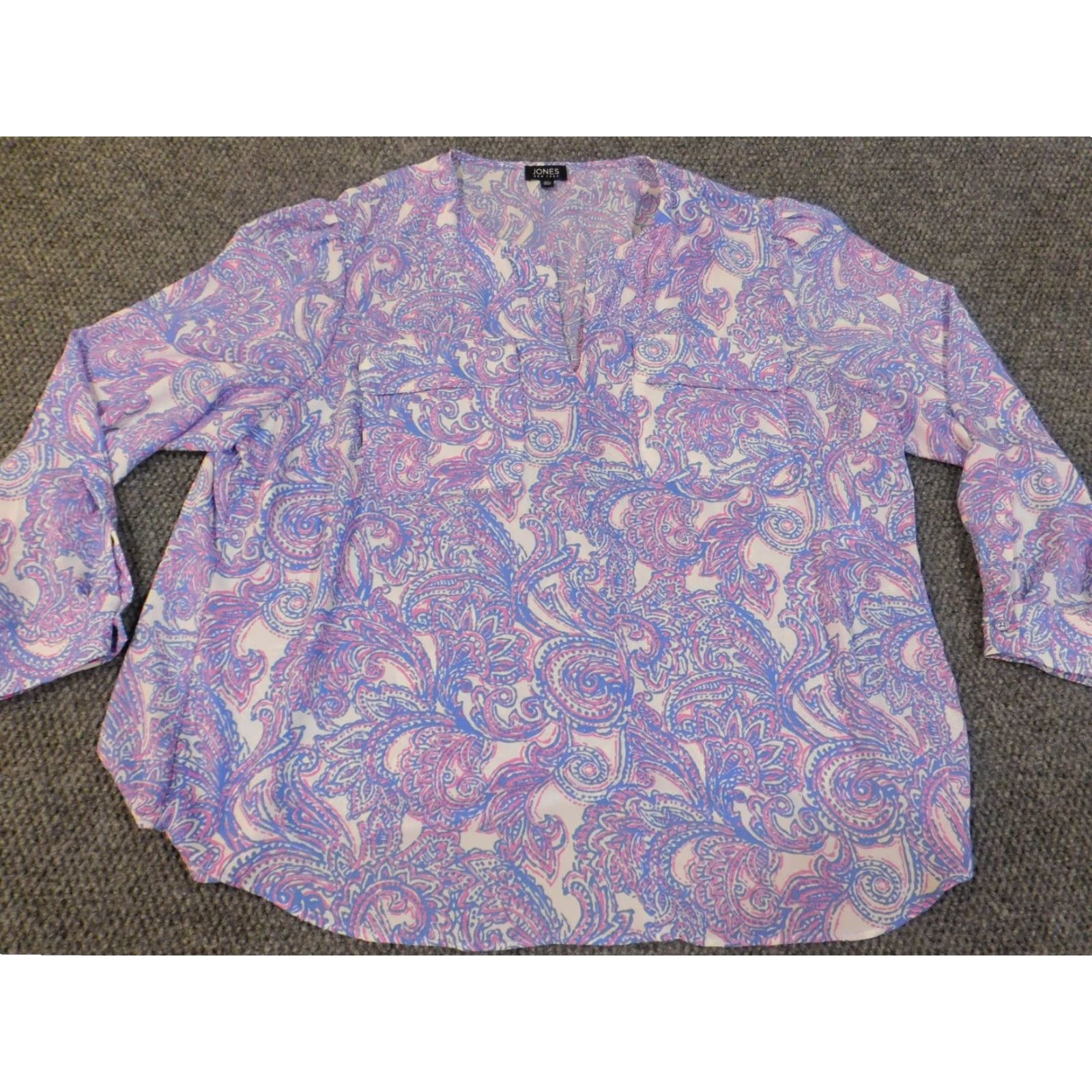 Jones New York Jones New York Blouse 3X Womens Pullover Polyester Purple Geometric Floral Round Neck Long Sleeve Plus Size Classic Lightweight Size XXL / US 16-18 / IT 52-54 - 5 Thumbnail