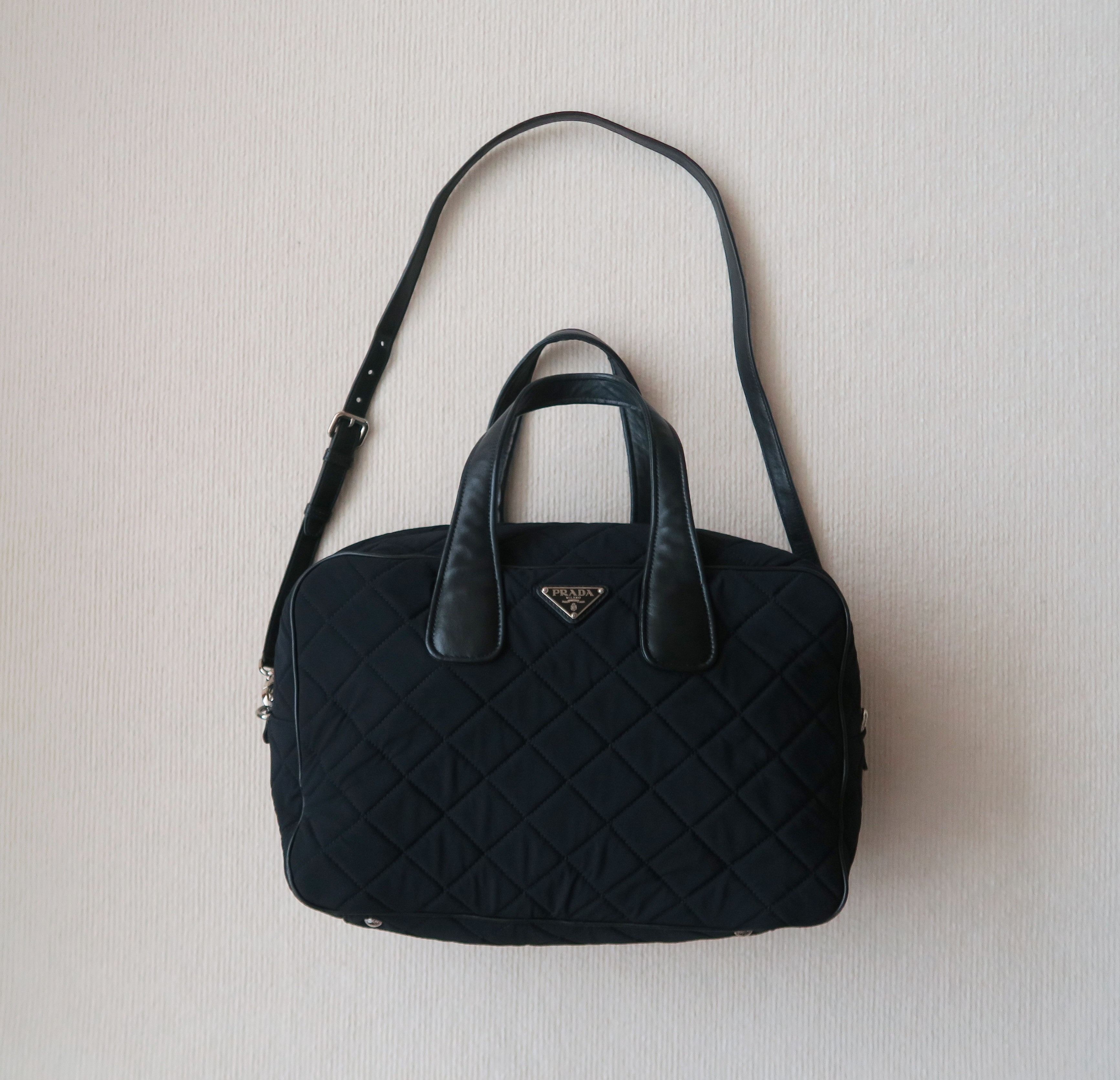 Prada 2 Way Unisex Tessuto Quilted Leather Accent Bag