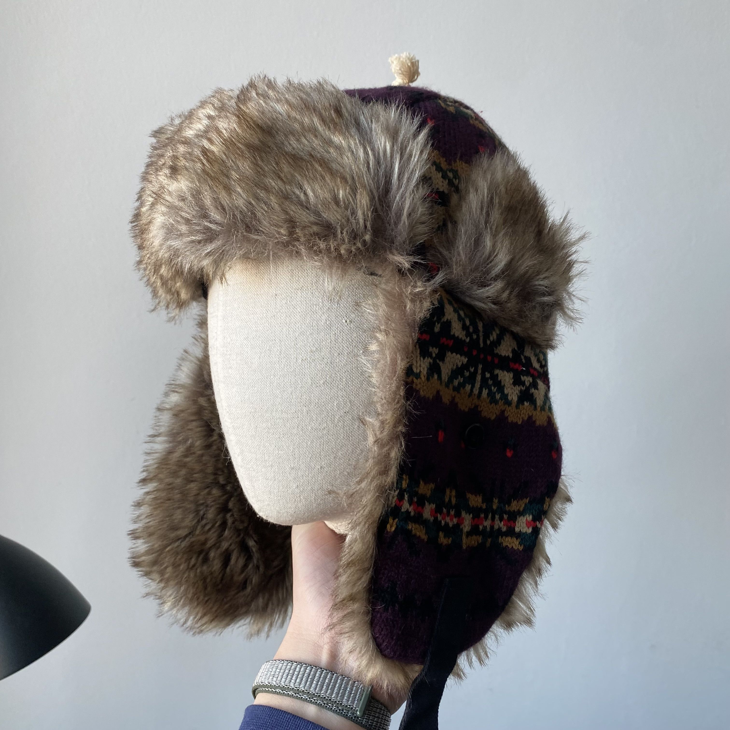 Japanese Brand Knit Trapper Faux Fur Ushanka Winter Hat Y2K Vintage Size ONE SIZE - 3 Thumbnail