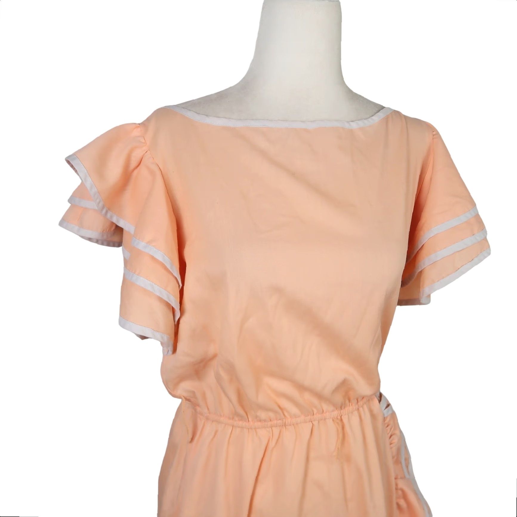 Vintage VINTAGE 60s peach orange sailor frilly midi dress S Women Short Sleeve Knee Length A-Line Casual 60s Nautical Size S / US 4 / IT 40 - 2 Thumbnail