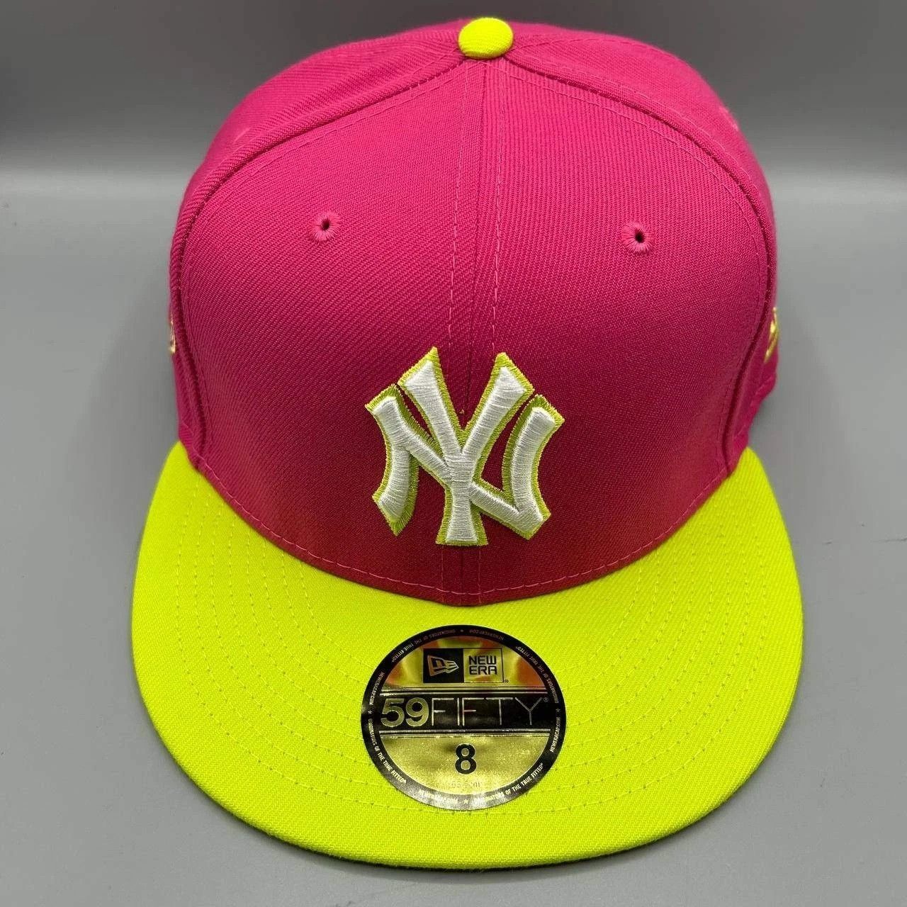 New Era New York Yankees Hat Men 8 Pink Yellow MLB Fitted Cap New Size ONE SIZE - 2 Thumbnail