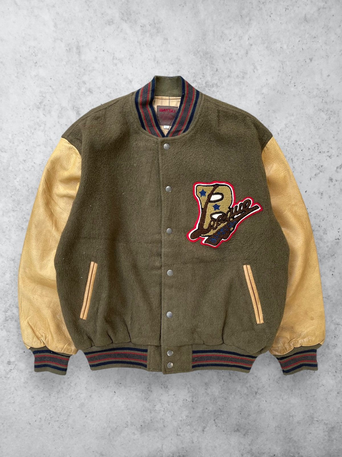 Hysteric Glamour × Japanese Brand × Vintage 🔥Vintage Ba-tsu Japan Leather Sleeve Varsity Jacket Size US L / EU 52-54 / 3 - 2 Thumbnail
