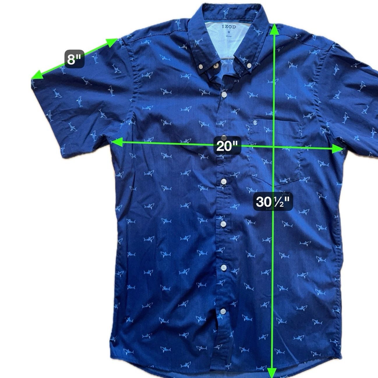 Izod IZOD Men’s Shark Print Button Down Shirt Size M Short Sleeve Size US M / EU 48-50 / 2 - 6 Thumbnail