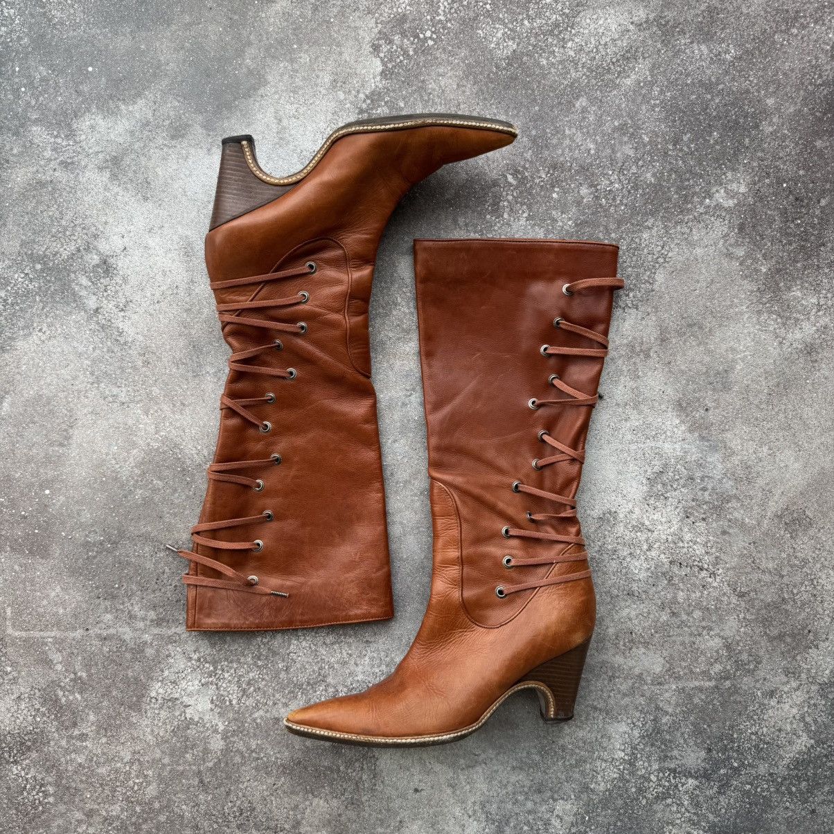 Dries Van Noten Dries Van Noten Vintage Lace Up Knee High Leather Boots Size US 7 / IT 37 - 6 Thumbnail