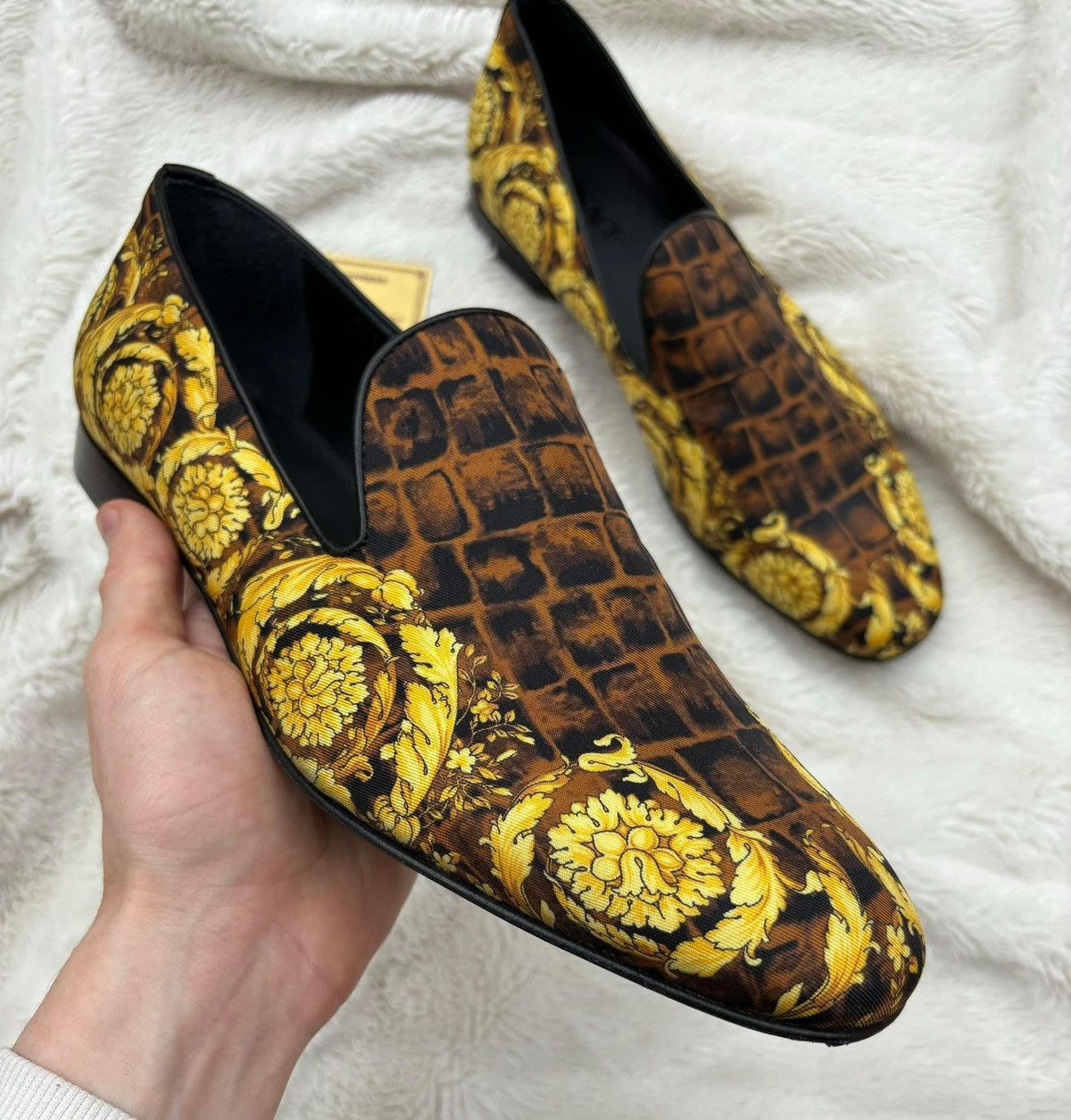 Versace Versace Brown & Gold Baroccodile Loafers Size US 11 / EU 44 - 3 Thumbnail
