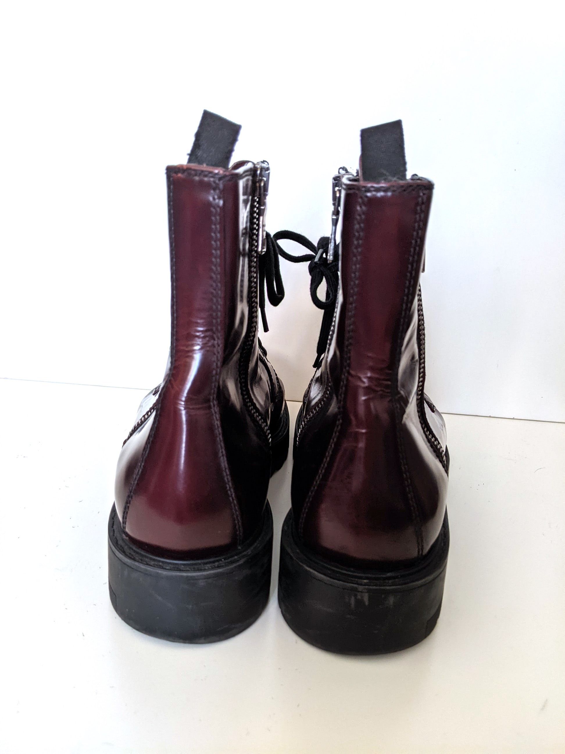 Prada PRADA lace up boots burgundy leather combat 40 Size US 10 / IT 40 - 6 Thumbnail