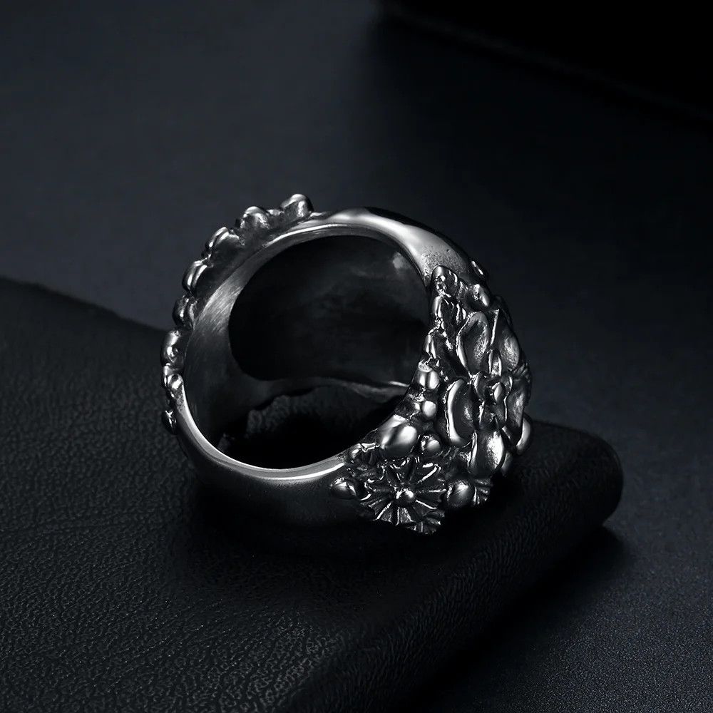 Jewelry Heavy Flower Skull Ring Size ONE SIZE - 4 Thumbnail