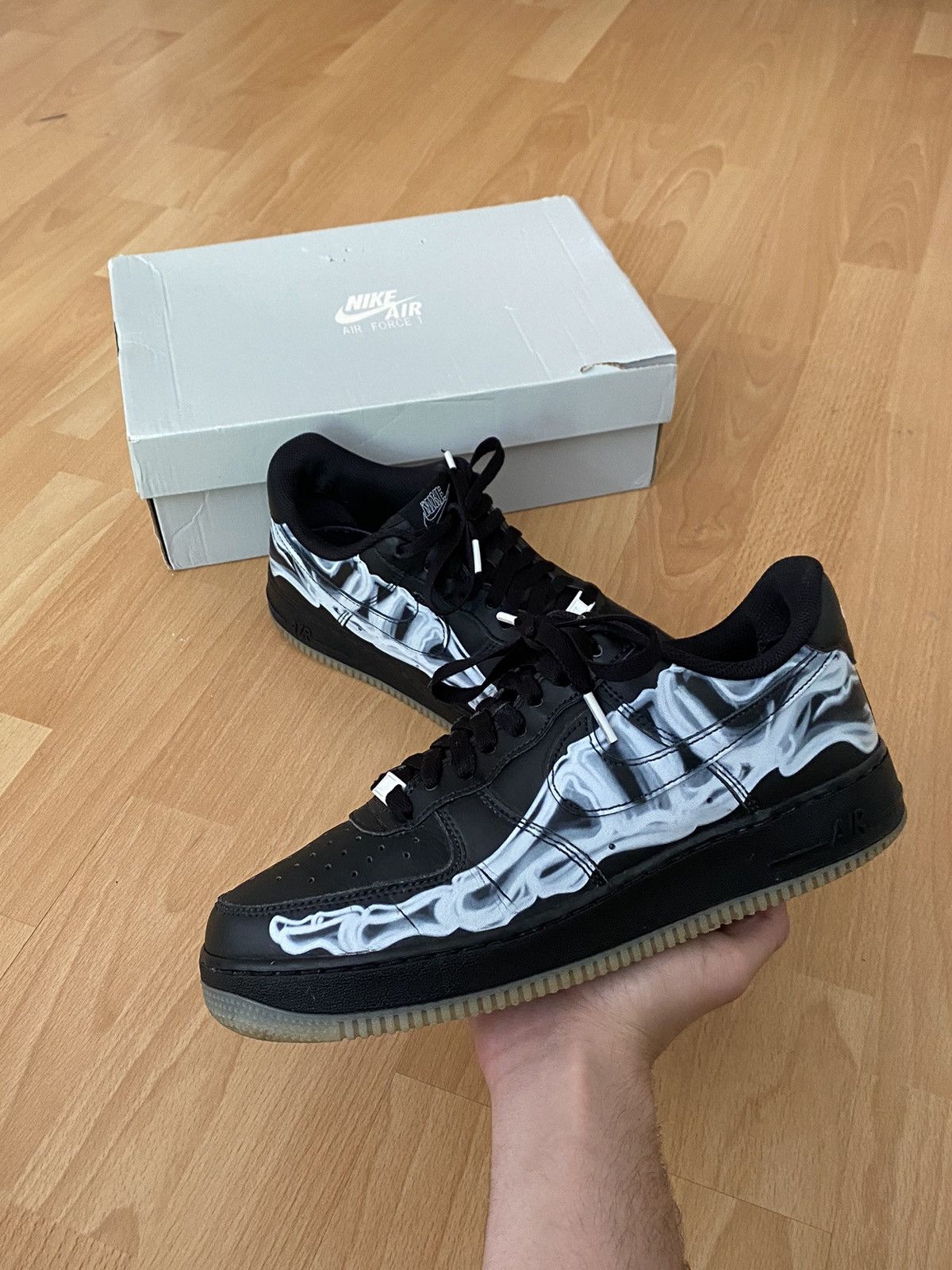 image of Nike Air Force 1 Low Skeleton 2018 Halloween Shoes in Black, Men's (Size 8.5)