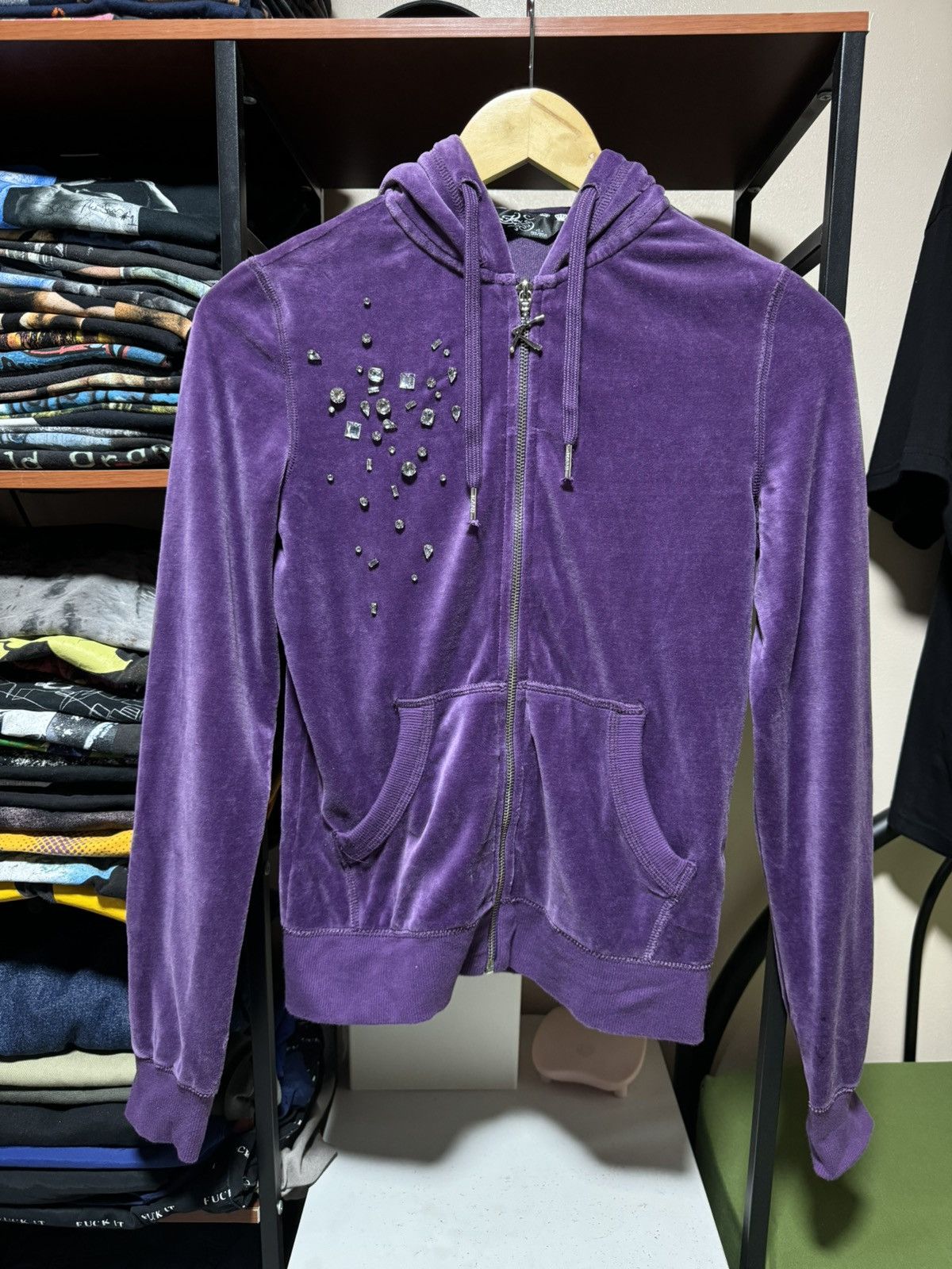 Karl Kani × Vintage Y2K Velvet Karl Kanie Hoodie Size XS / US 0-2 / IT 36-38 - 1 Thumbnail