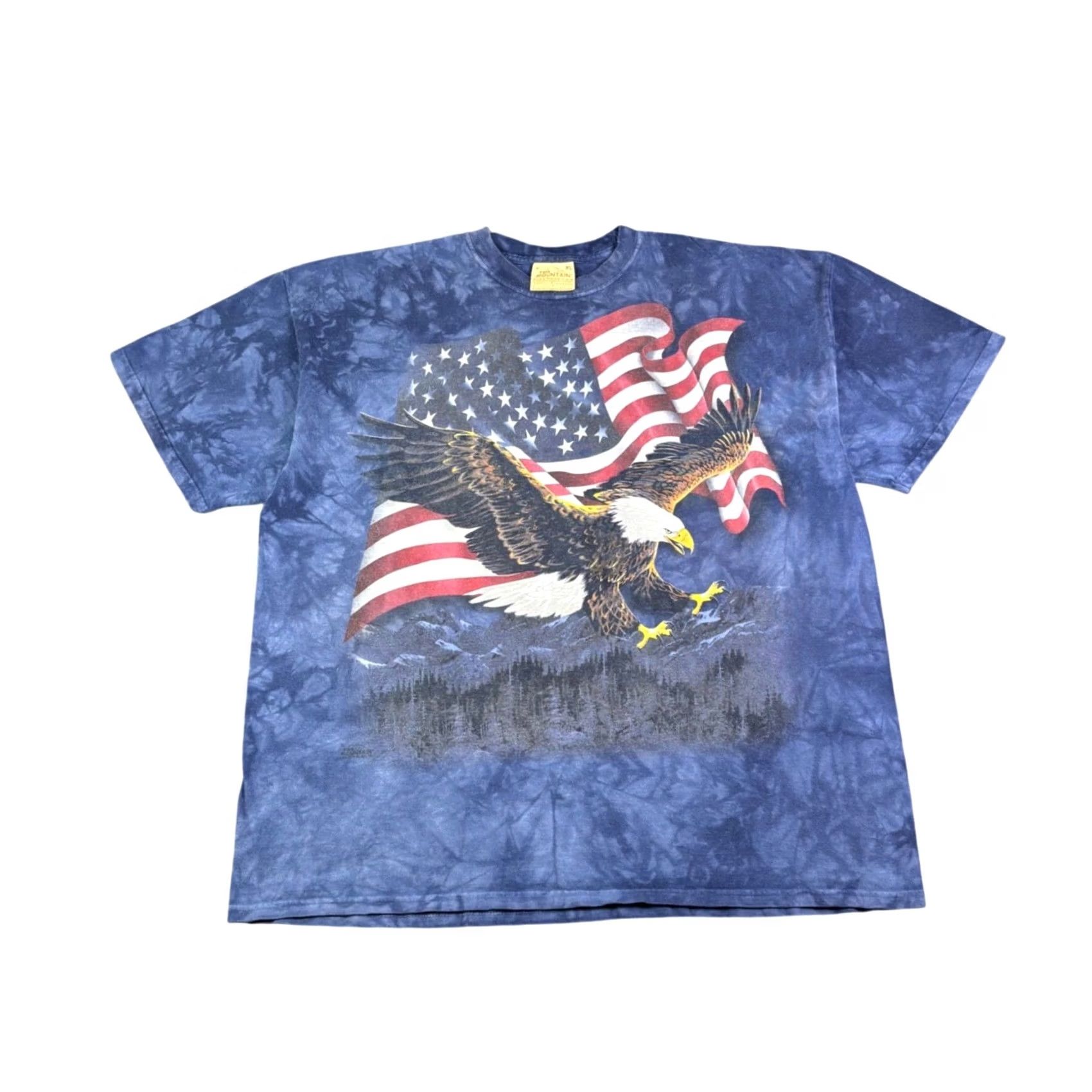 The Mountain The Mountain Bald Eagle American Flag Tie Dye T-Shirt Blue XL Mens Blue Shirt Graphic Print Stars Countries Retro Nature Animals Size US XL / EU 56 / 4 - 2 Thumbnail