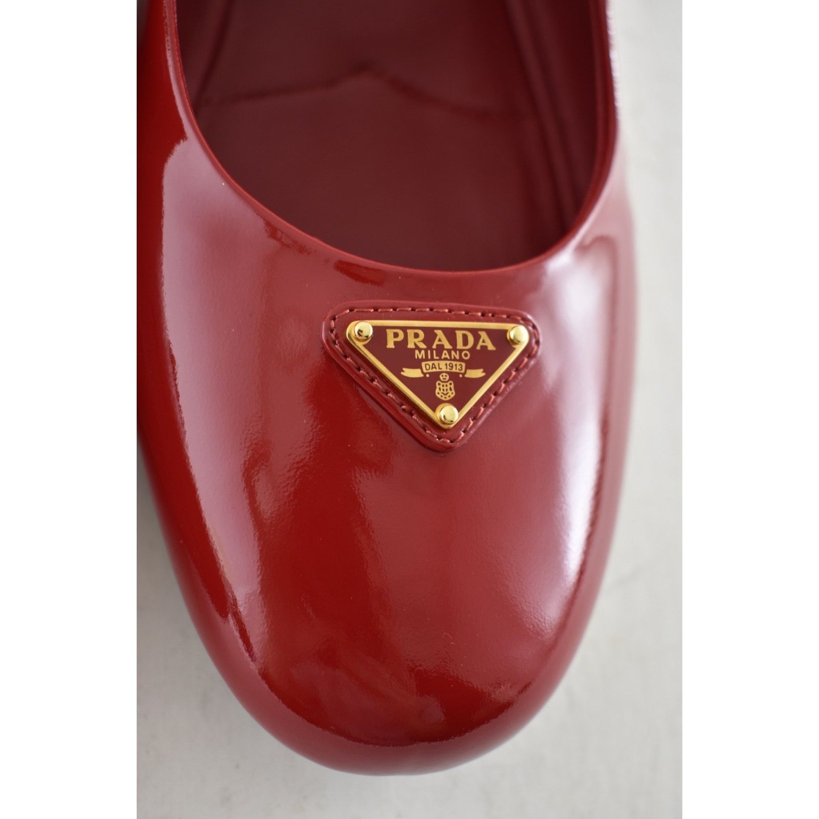 Prada Prada Cherry Red Patent Gold Triangle Logo Mary Jane Size US 8.5 / IT 38.5 - 10 Thumbnail