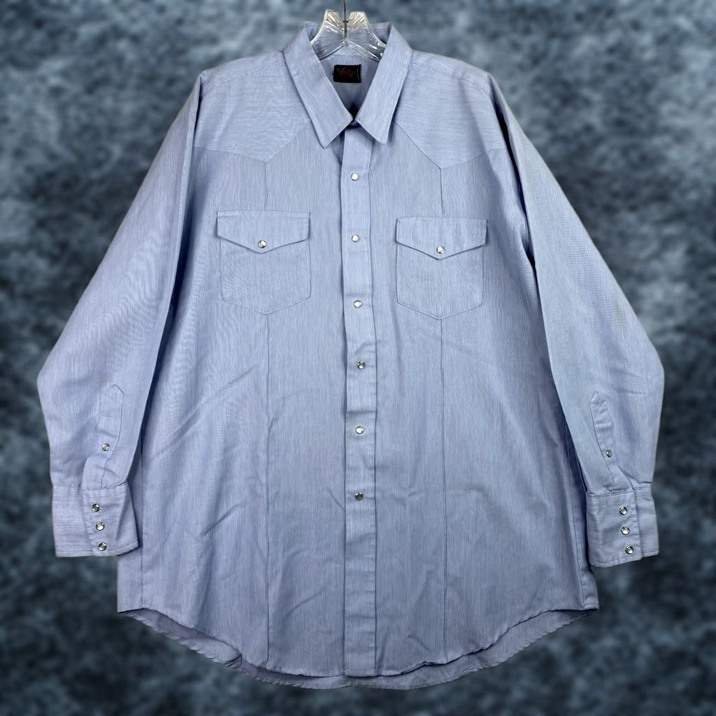 Vintage Tem Tex Western Shirt Mens 2XL Blue Micro Stripe Pearl Snap Pockets Cowboy Vtg Size US XXL / EU 58 / 5 - 1 Thumbnail