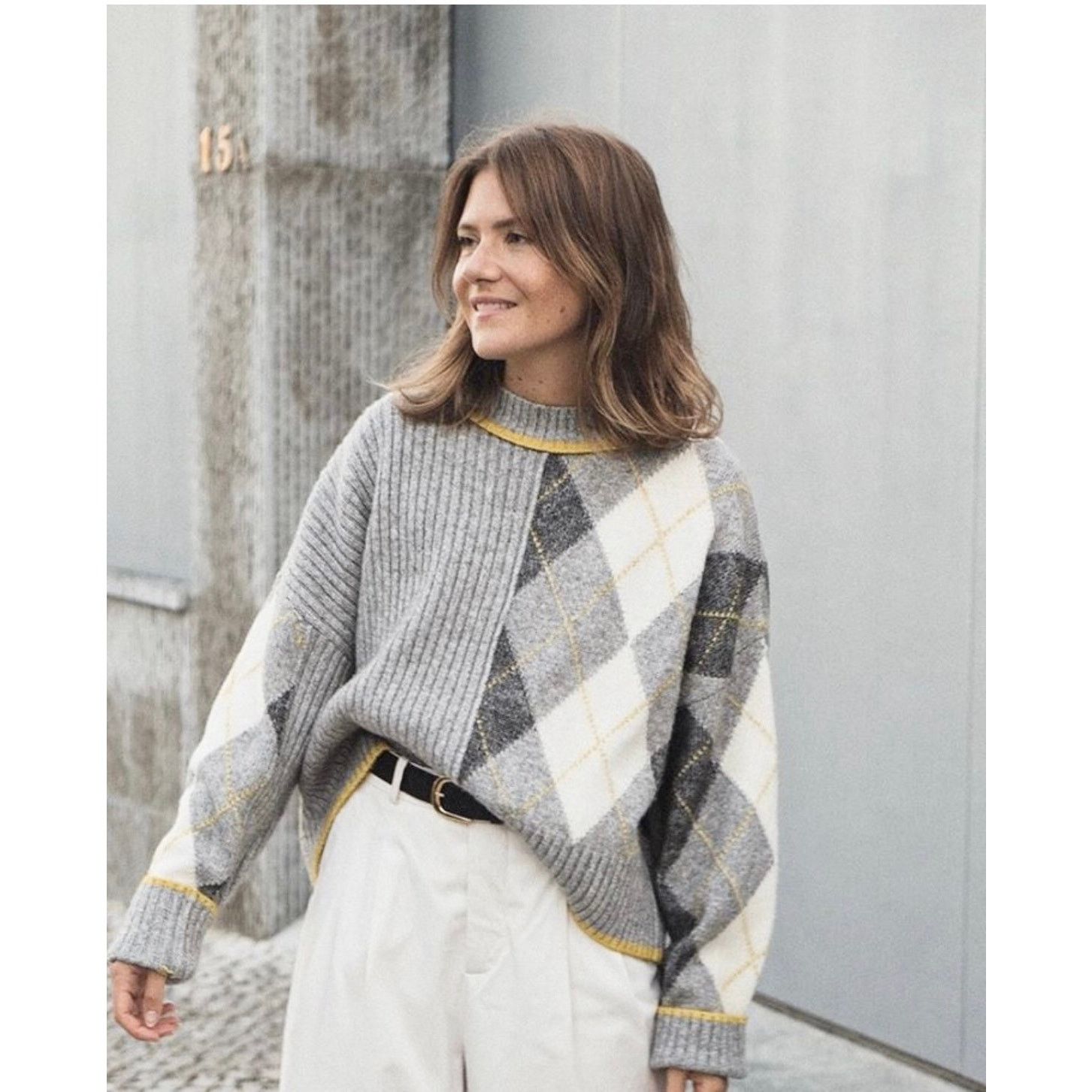 H&M Pringle of Scotland x H&M Gray Argyle Crewneck Sweater Size S / US 4 / IT 40 - 2 Thumbnail