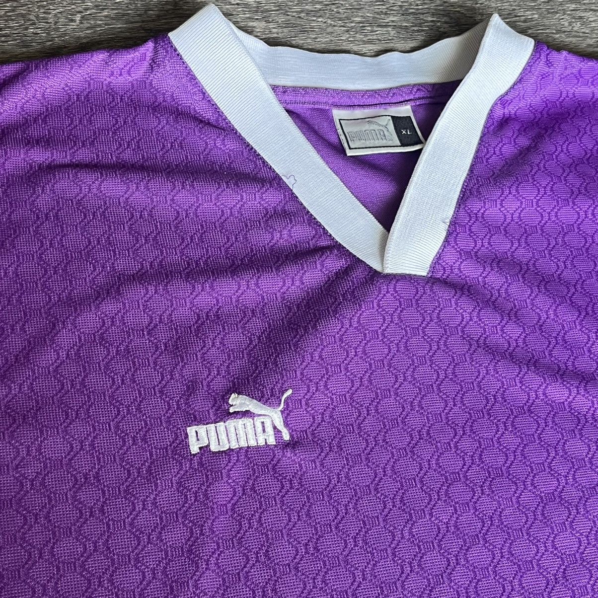 Puma × Vintage Vintage 90s Puma Light Purple White Basic Logo Soccer Jersey Size US XL / EU 56 / 4 - 2 Thumbnail