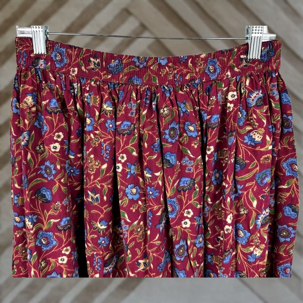 Vintage VINTAGE Sun River Skirt Womens M Maxi Red Floral 90s Bohemian Western Elastic Waist Long Size 32" / US 10 / IT 46 - 1 Thumbnail