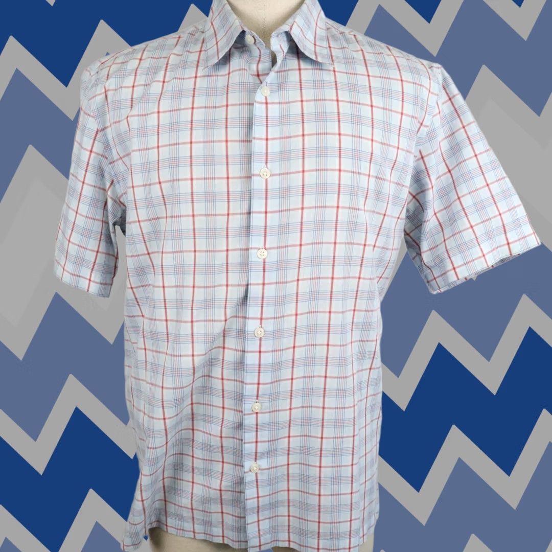 Vintage John Ashford Shirt Mens Large Blue Plaid Business Casual Button Up Short Sleeve Size US L / EU 52-54 / 3 - 1 Thumbnail