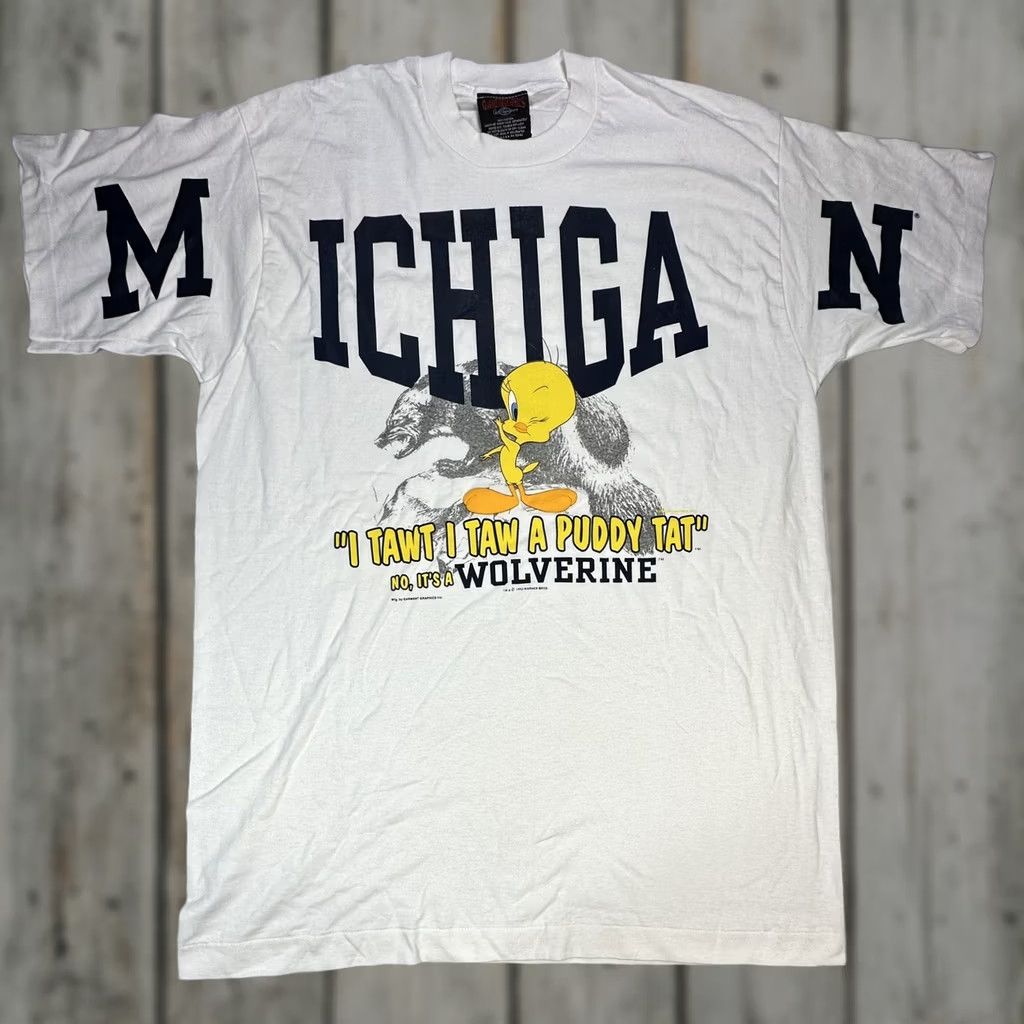 Vintage VINTAGE Michigan Wolverines Tweety T-Shirt 1993 USA Made White XL Crew Neck Short Sleeve Unisex Adults Graphic 90s Verified Size US XL / EU 56 / 4 - 1 Thumbnail