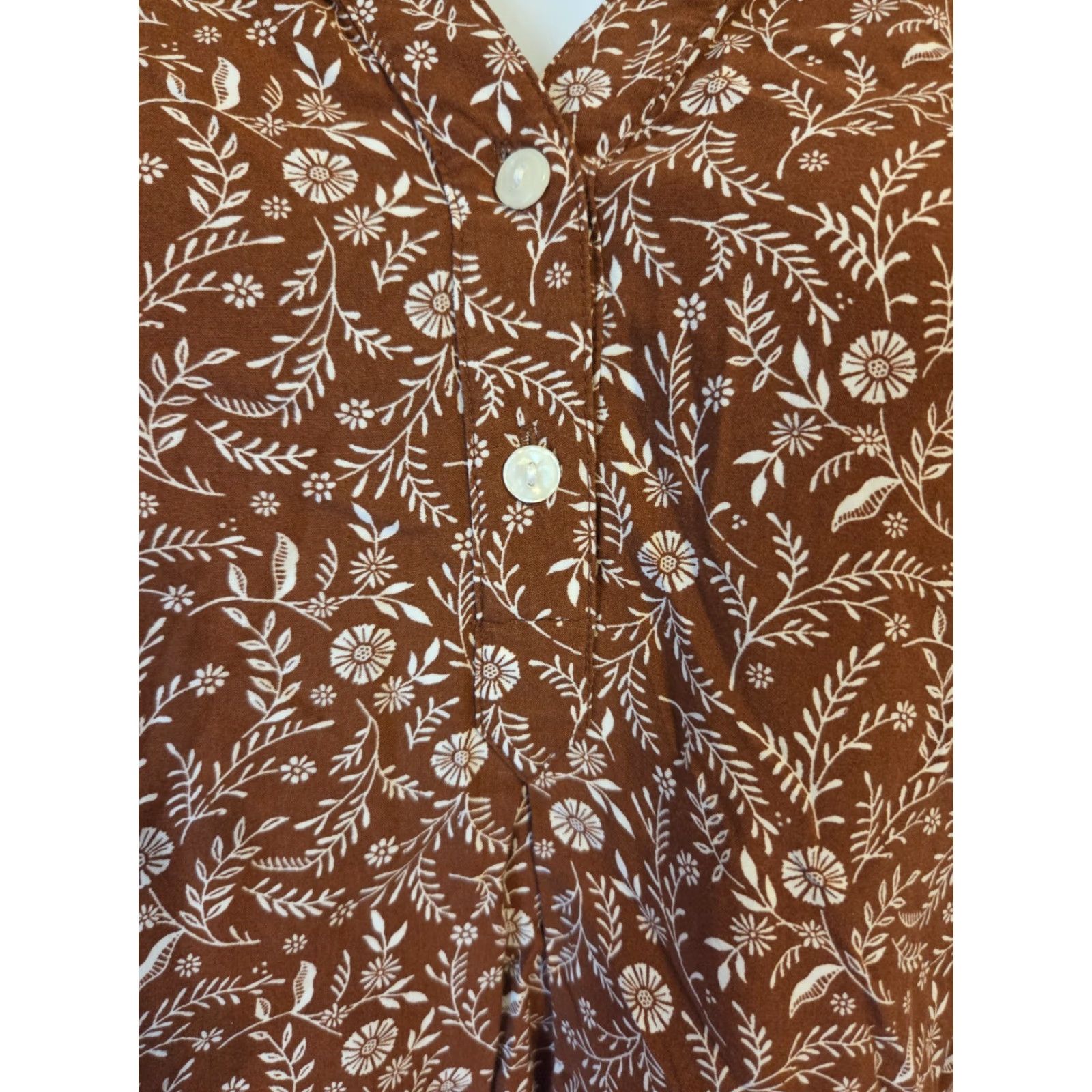 Old Navy Old Navy Blouse Shirt XL Terracotta Floral Print Bohemian Orange Rayon Long Sleeve Split Neck Womens Shirt Size XL / US 12-14 / IT 48-50 - 3 Thumbnail