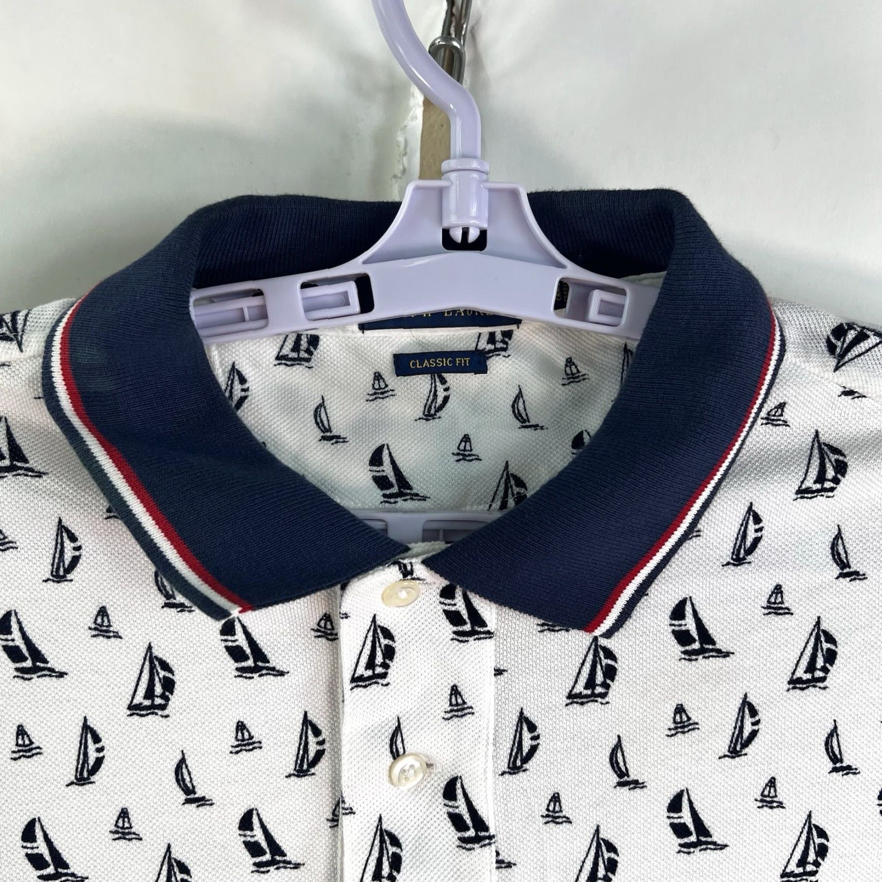 Ralph Lauren Ralph Lauren Polo Shirt Men's L White/Blue Sailing Graphic Print Classic Fit Nautical Preppy Size US L / EU 52-54 / 3 - 3 Thumbnail