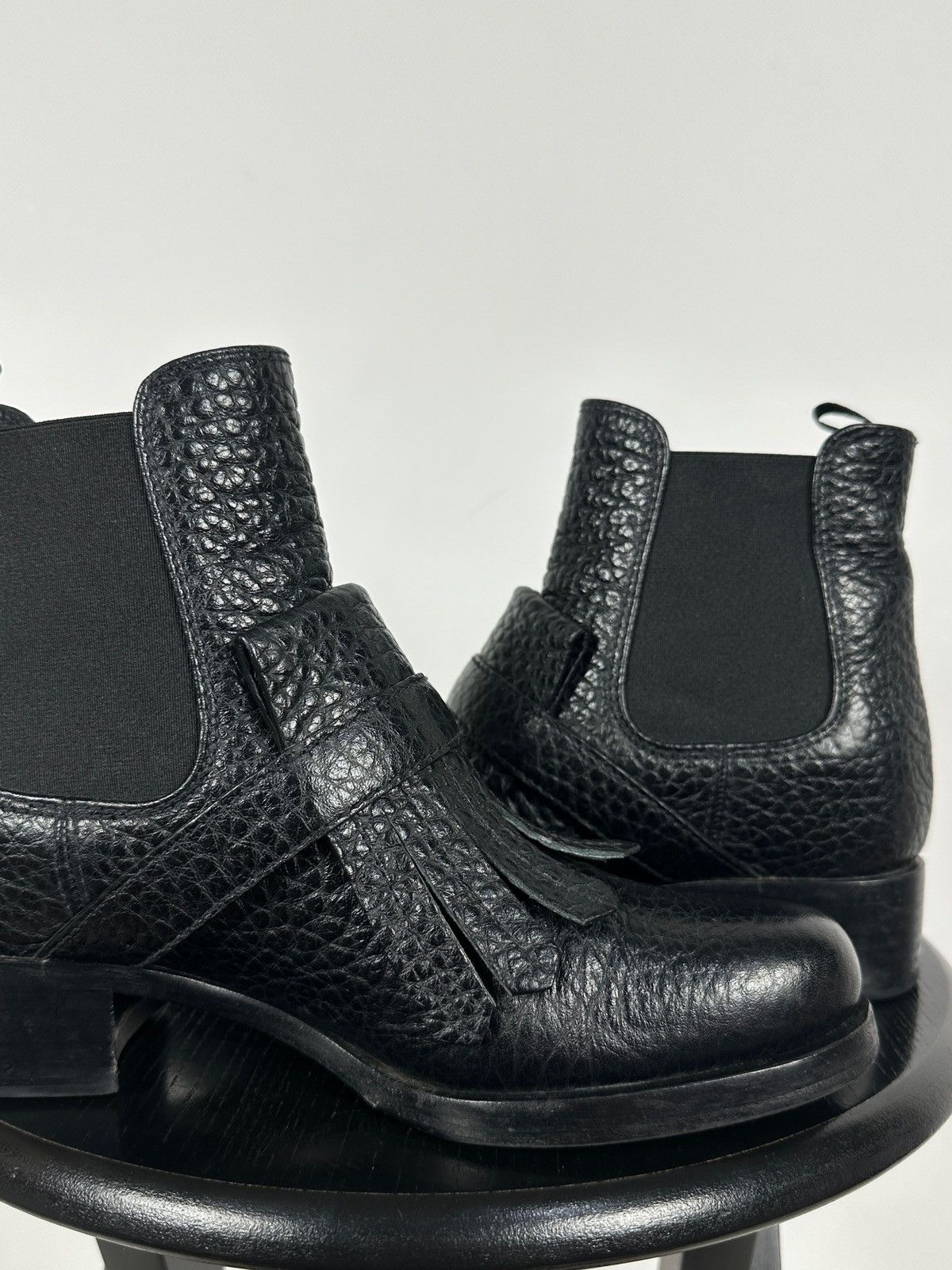 Prada Prada Black Leather Buckle Fringe Chelsea Ankle Boots Size US 6.5 / IT 36.5 - 21 Thumbnail