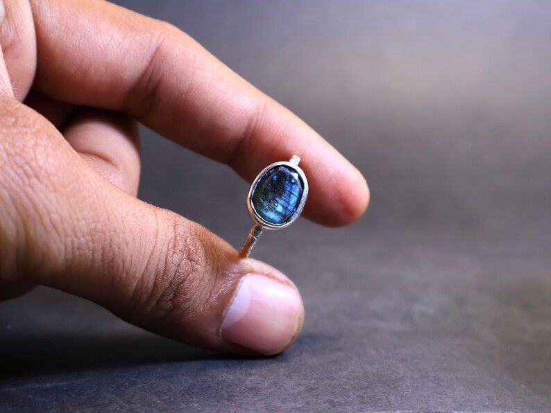 Handmade Cut Labradorite Ring, Handmade Sterling Silver Promise Ring Size ONE SIZE - 3 Thumbnail