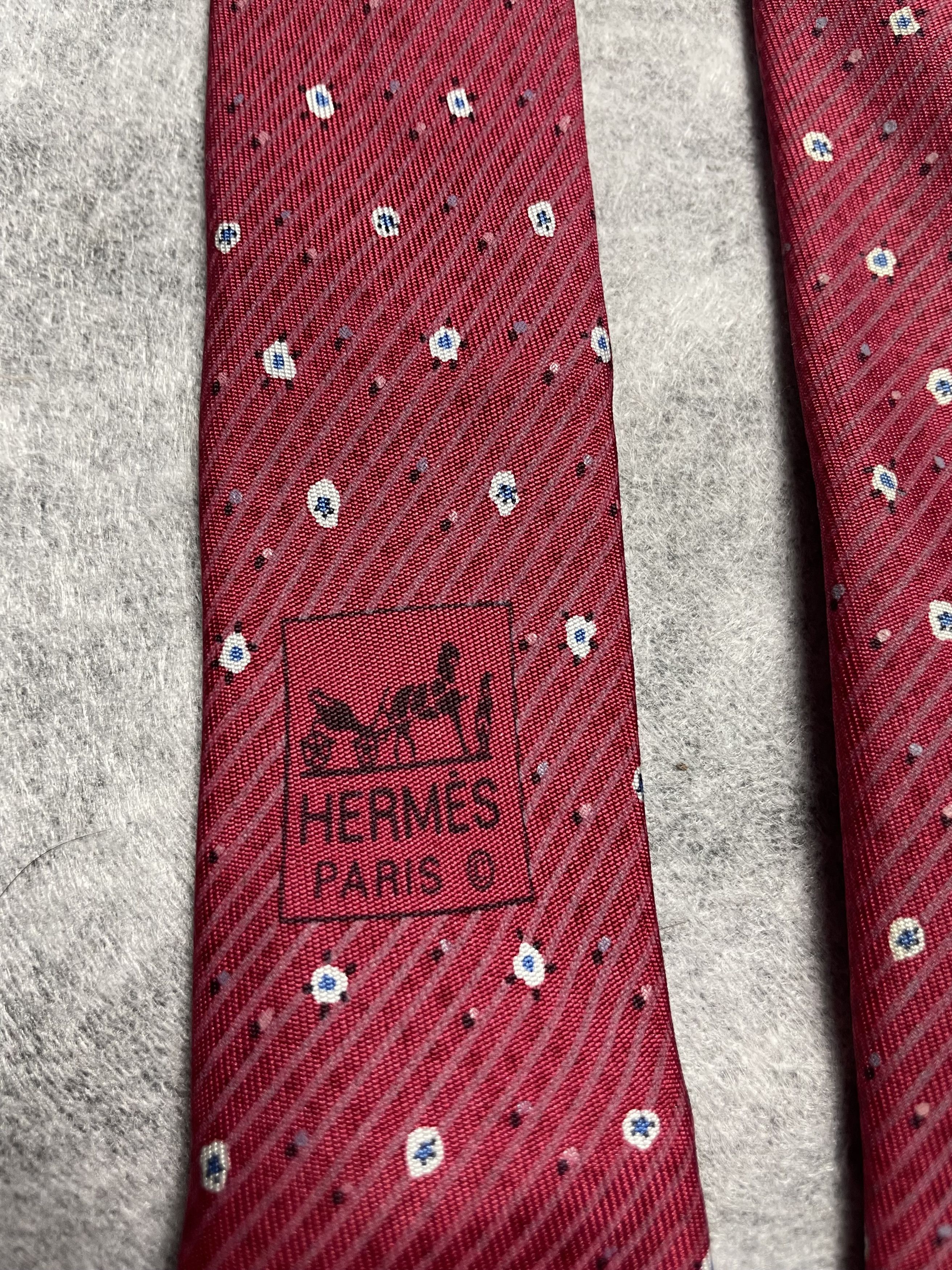 Hermes HERMES Paris 7945 MA Red Strip Print Silk Tie Size ONE SIZE - 5 Thumbnail