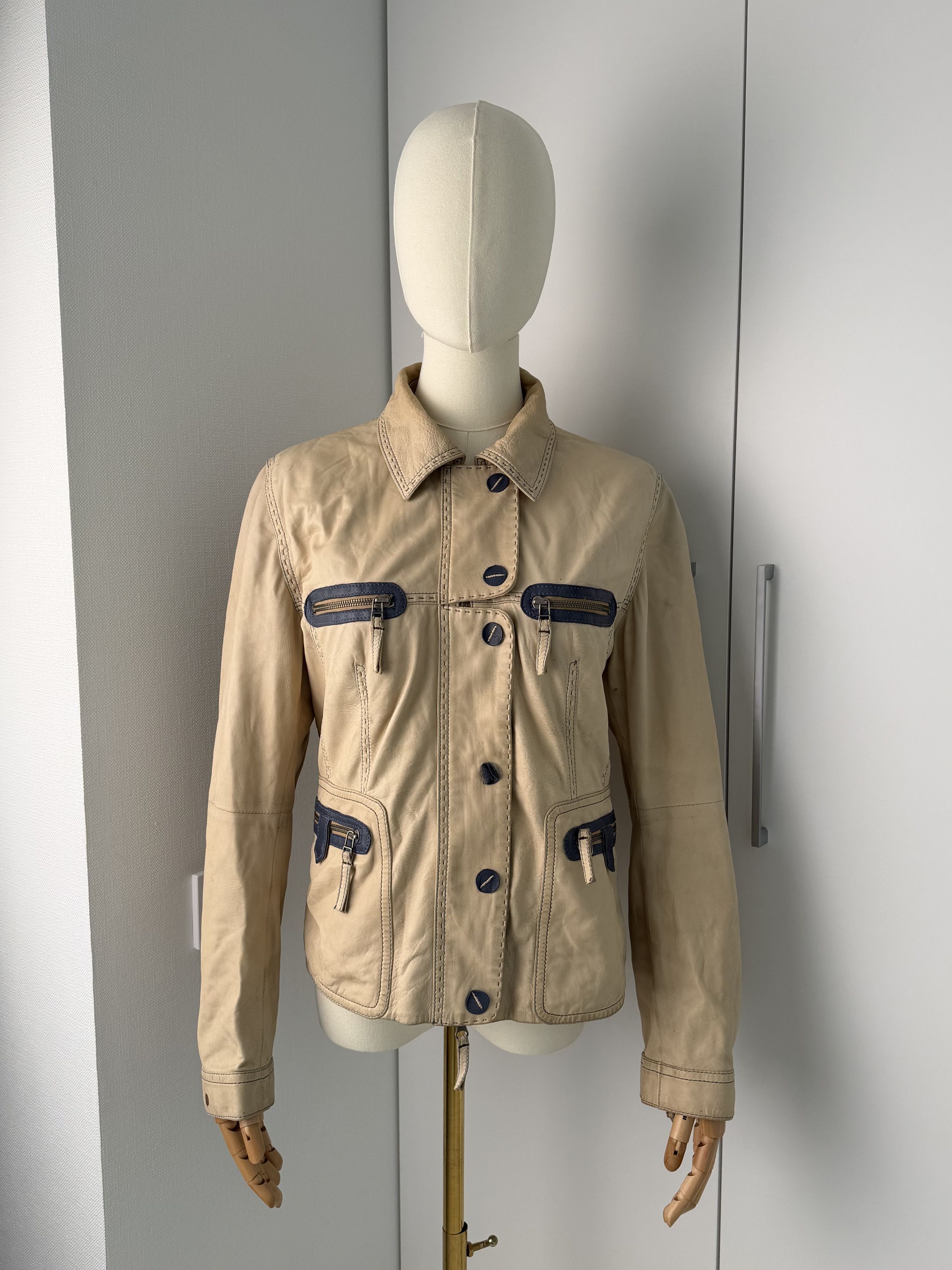 Genuine Leather Vintage Women's Beige Leather Jacket Button Up Casual Fitted Size M / US 6-8 / IT 42-44 - 1 Thumbnail