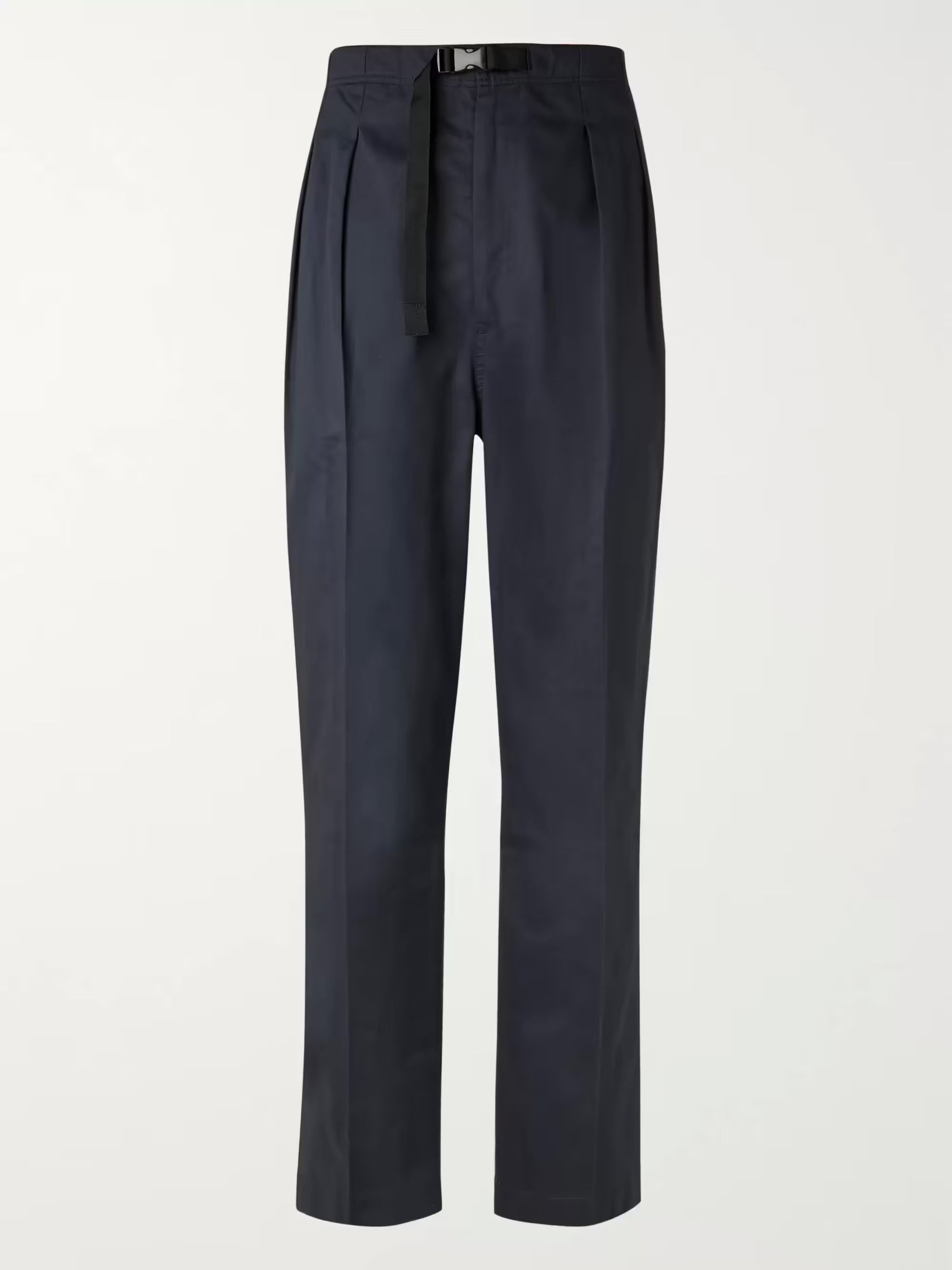 Image of Chimala Tapered Belted Pleated Cotton-Poplin Trousers in Navy, Men's (Size 34)