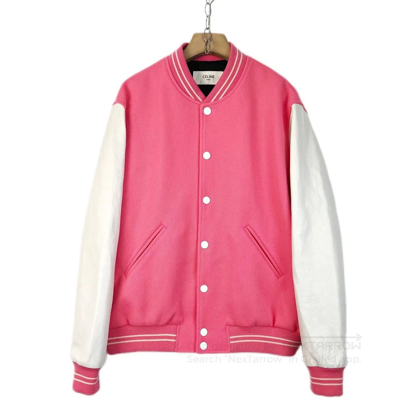 Celine Celine Pink White Leather Baseball Jacket. Size XL / US 12-14 / IT 48-50 - 2 Thumbnail