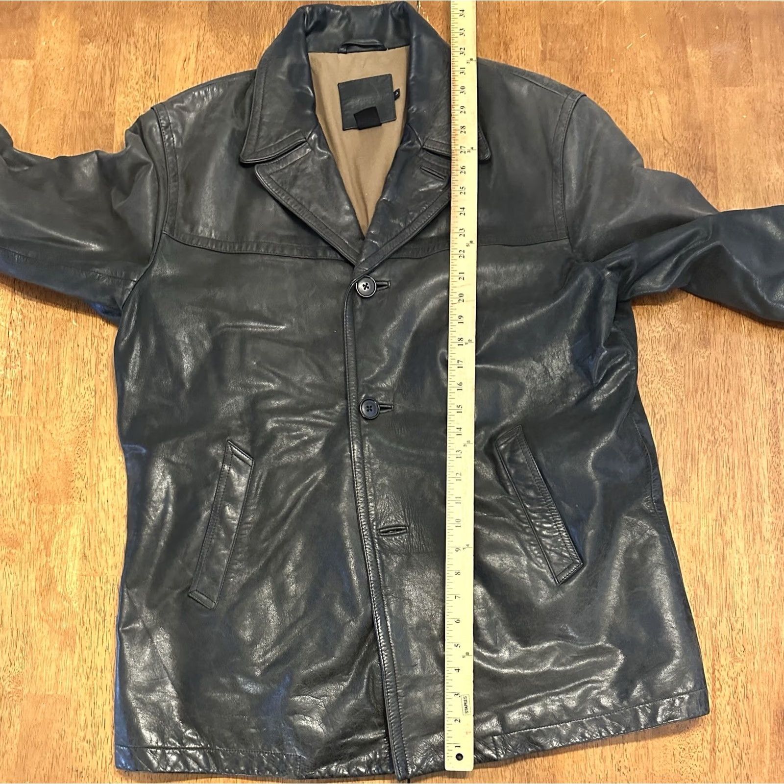 J.Crew VINTAGE J. Crew Leather Jacket Large Black Button Up Missing Bottom Button Size US 33 - 6 Thumbnail