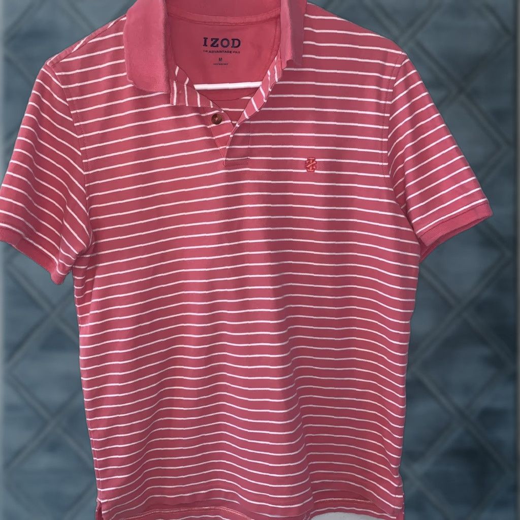 Izod IZOD Advantage Performance Stretch Polo Mens M Pink Blue White Striped Shirt Size US M / EU 48-50 / 2 - 1 Thumbnail