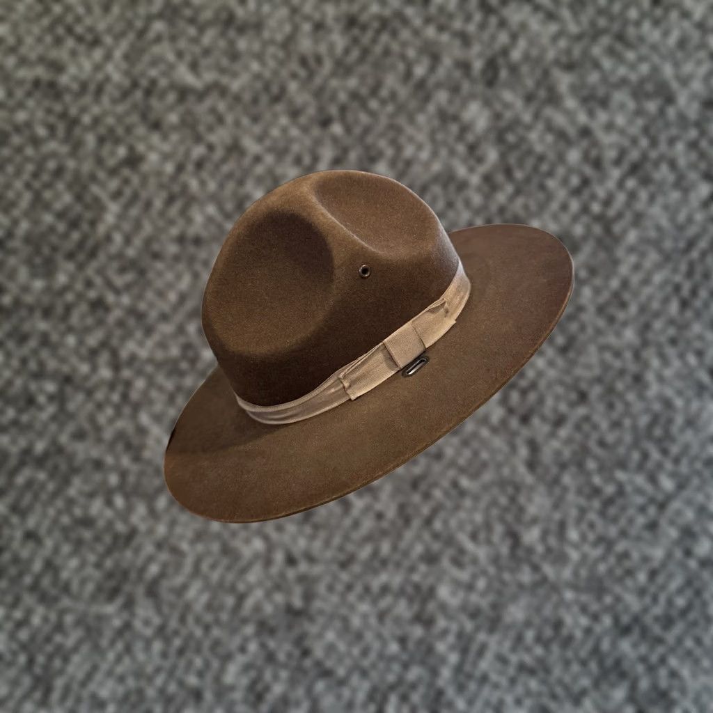 FELT VINTAGE Stratton Campaign Hat Wool Felt Men 6 7/8 Brown USA Straw? Size ONE SIZE - 1 Thumbnail